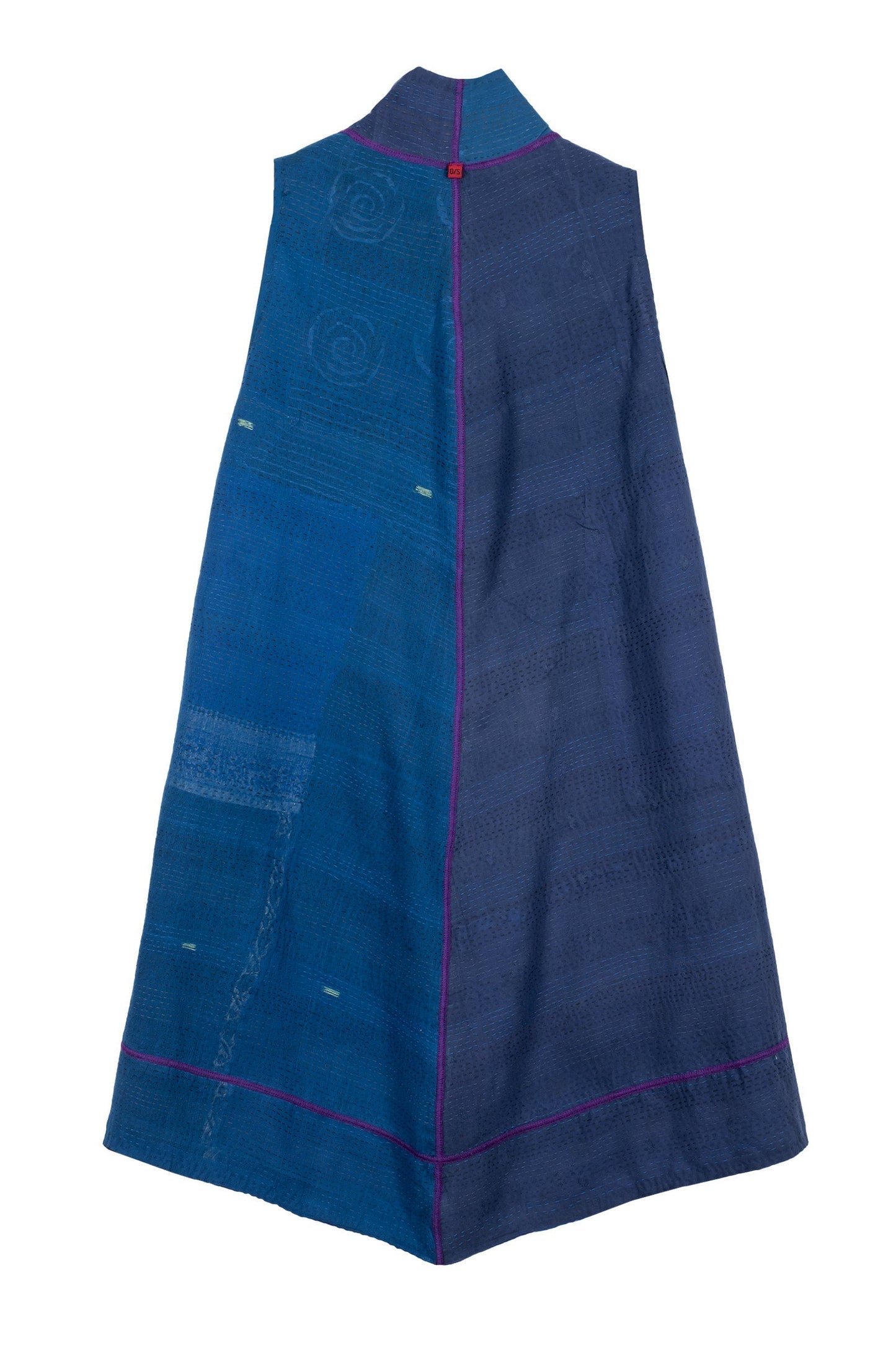 COTTON SILK SW PATCH KANTHA A-LINE VEST - ws2203-blu -