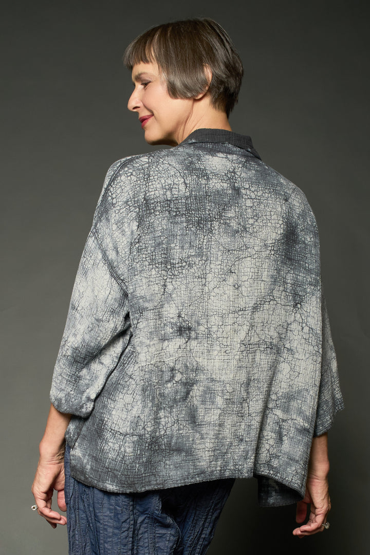 MUD DYE RIPPLE KANTHA CROPPED TENT SHIRT - yp2596-gry -
