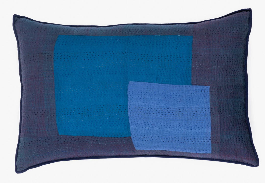 Landscape Handmade Vintage Kantha Pillow -Navy