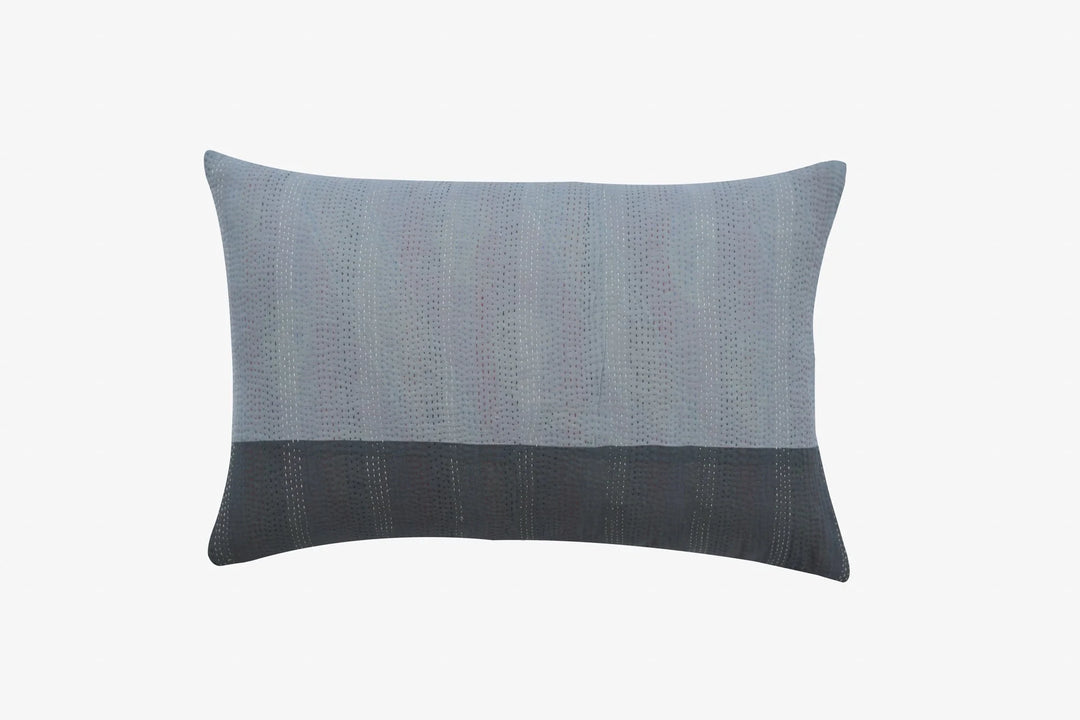 Monotone Ikat Handmade Vintage Kantha Pillow - Black