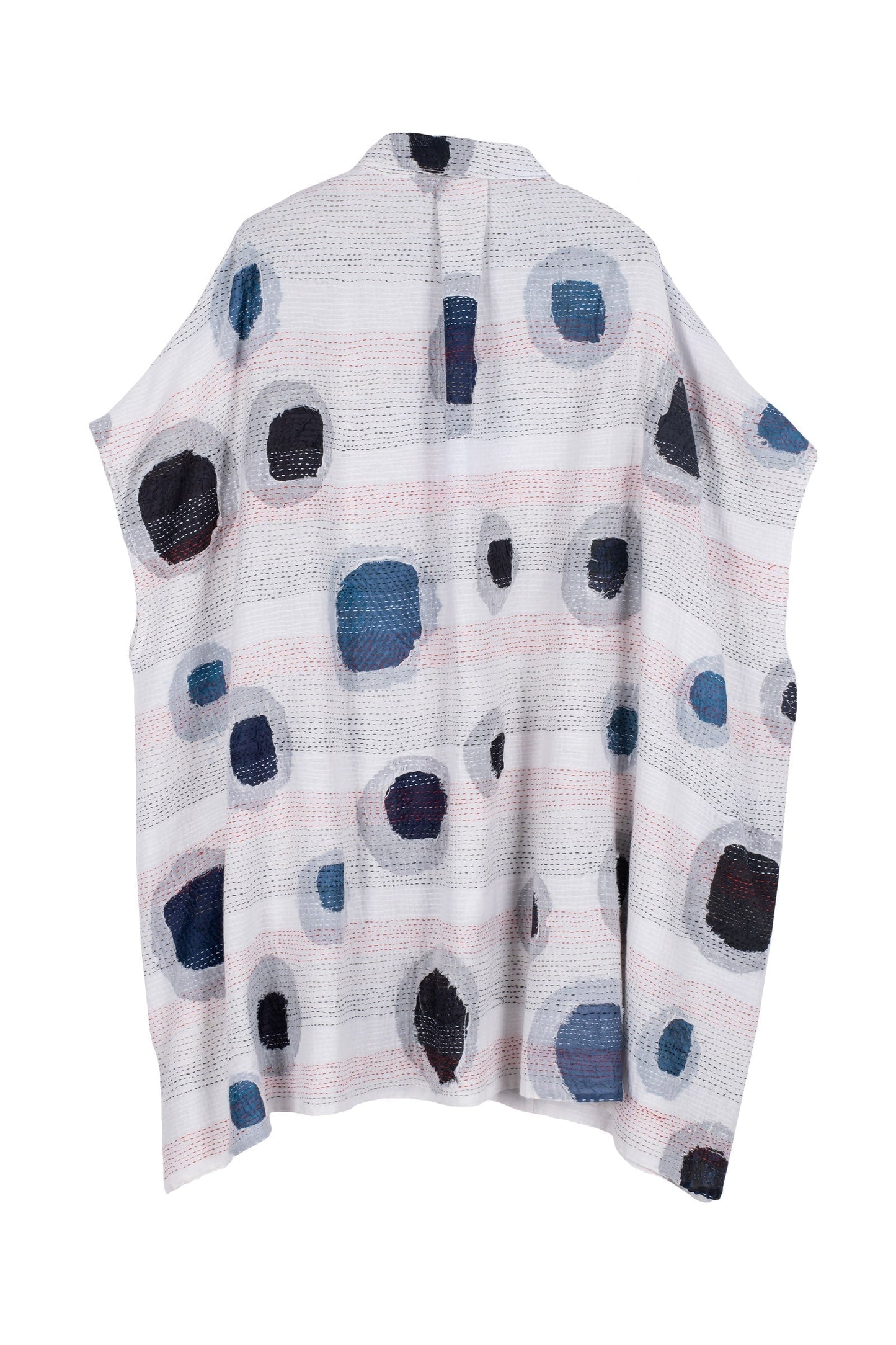 CUT OUT KANTHA SHIRT PONCHO - ck2545-wht -