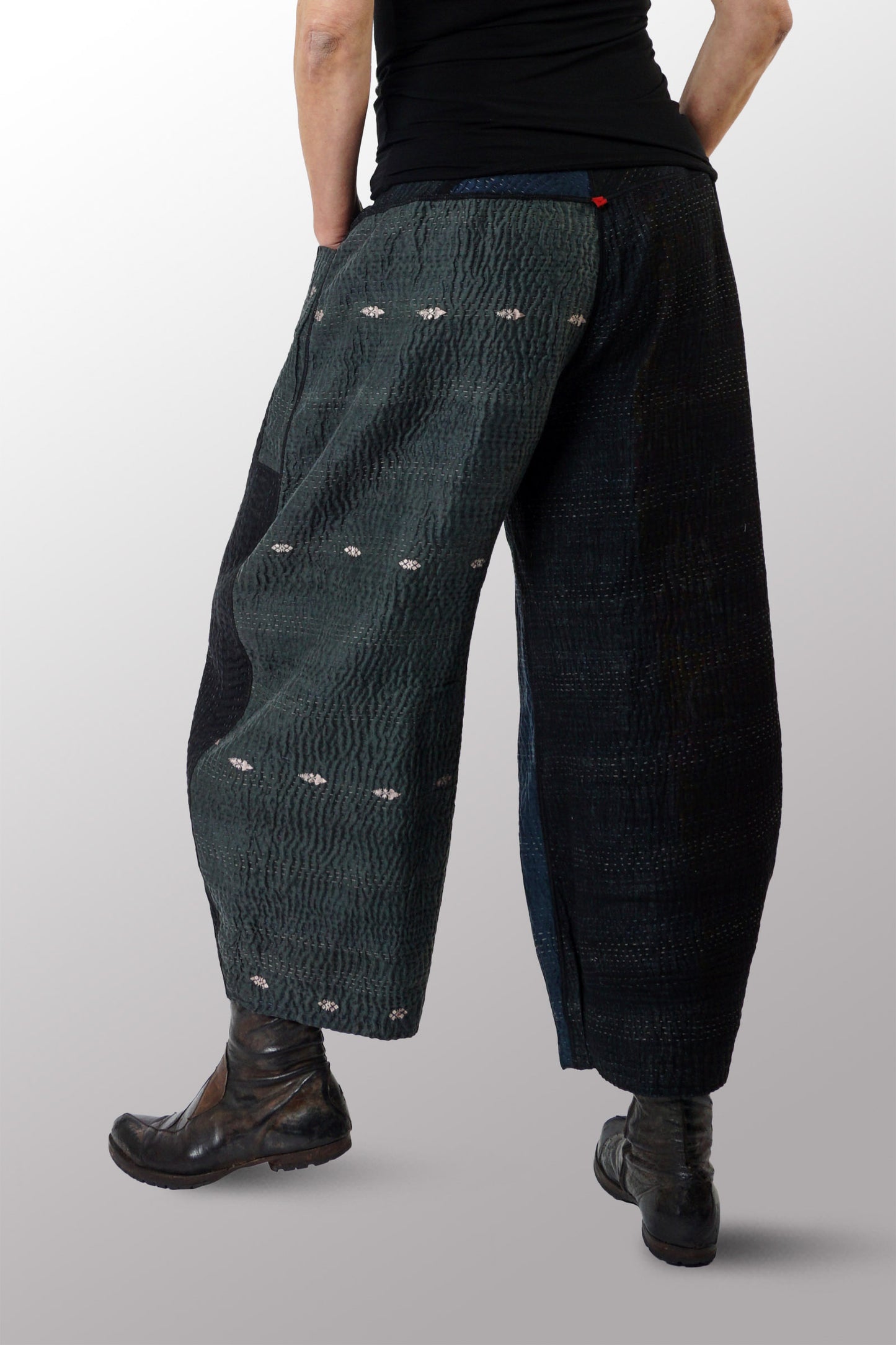 JAIPUR PATCH KANTHA LANTERN PANTS - jp4634-blk -