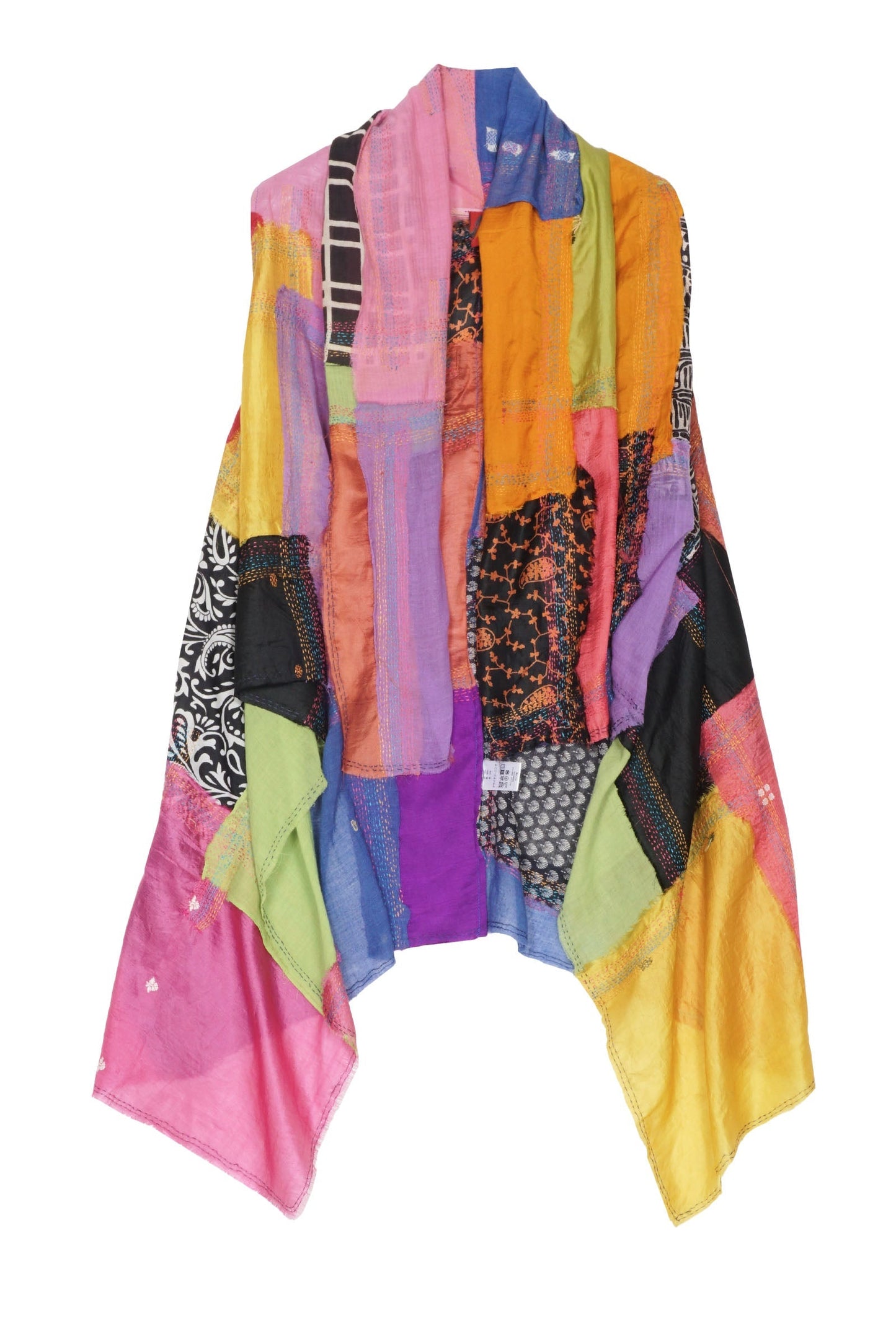 MOSAIC TILE PATCH KANTHA SHAWL VEST - mt1219-mlt -