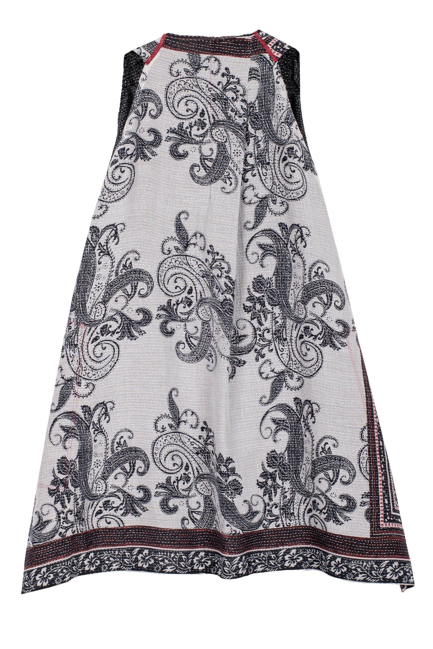 COTTON PAISLEY KANTHA BACK PLEATED VEST - cp2221-wht -