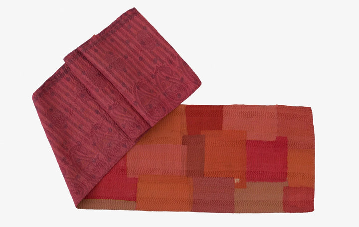 Mosaic Fray Patch vintage Kantha Runner - Carrot