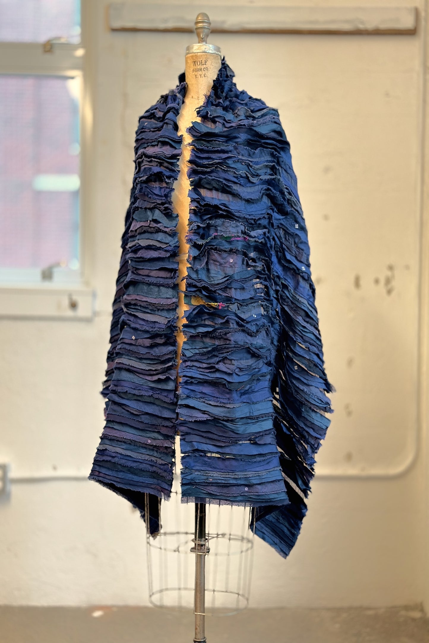 WAVY STRIPE KANTHA SMALL SHAWL - wv2830-blu -