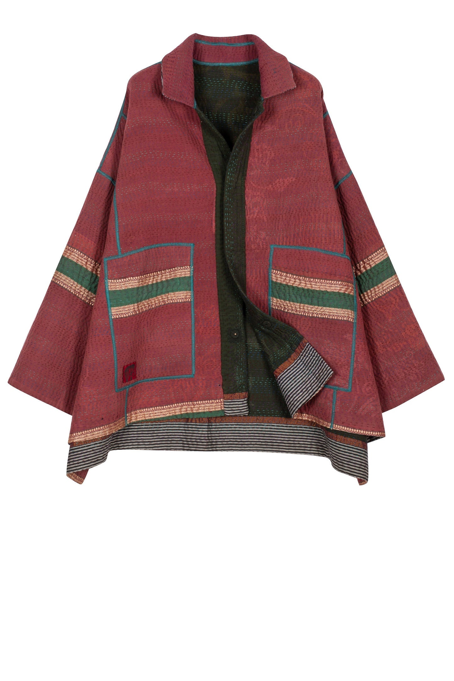 WOVEN VINTAGE COTTON KANTHA OVERSIZED MINI COAT - fw4332-5001a -