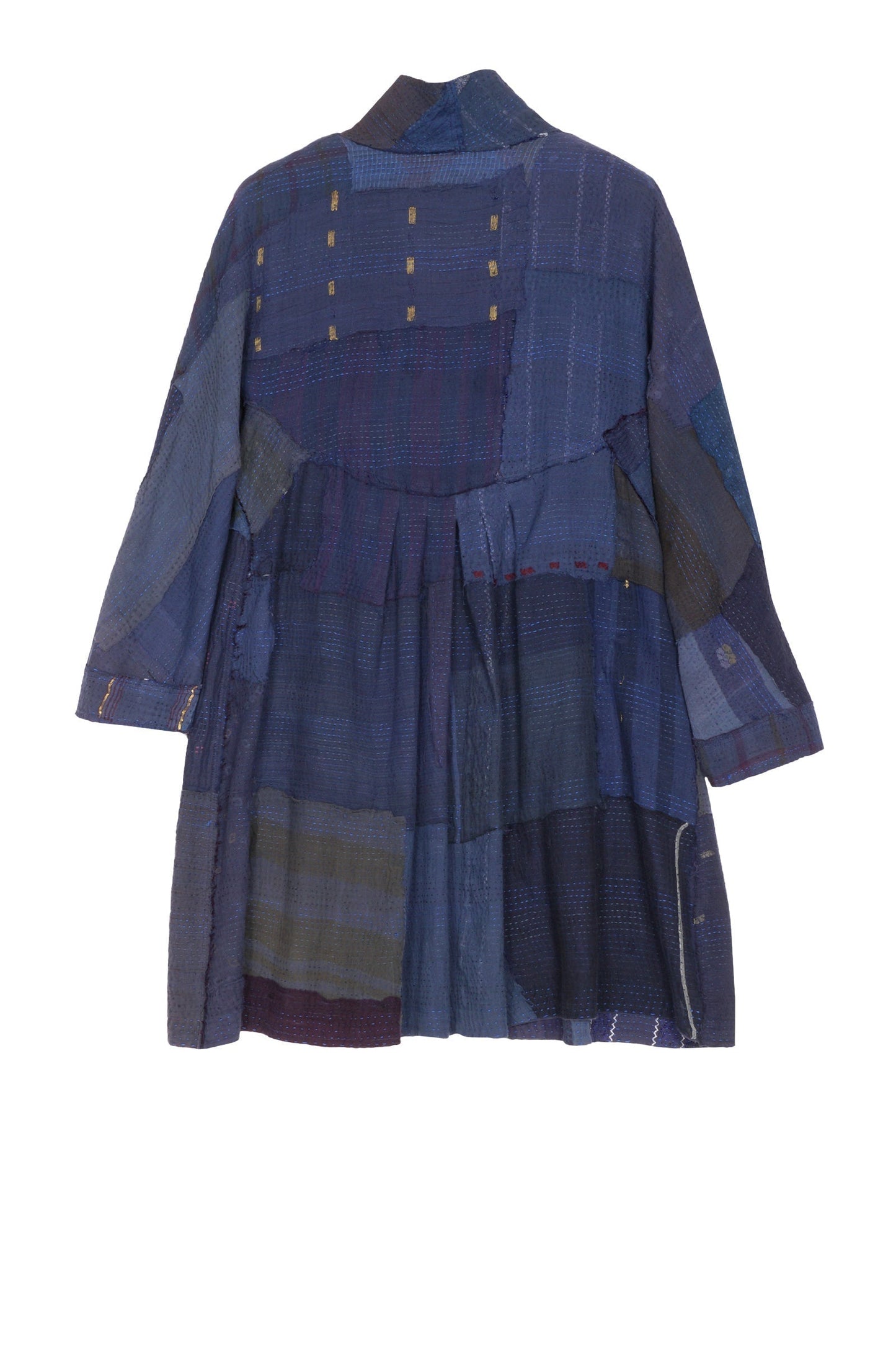 INDIGO WHITE FRAYED PATCH KANTHA BACK TUCKED TUNIC - iw2513-nvy -