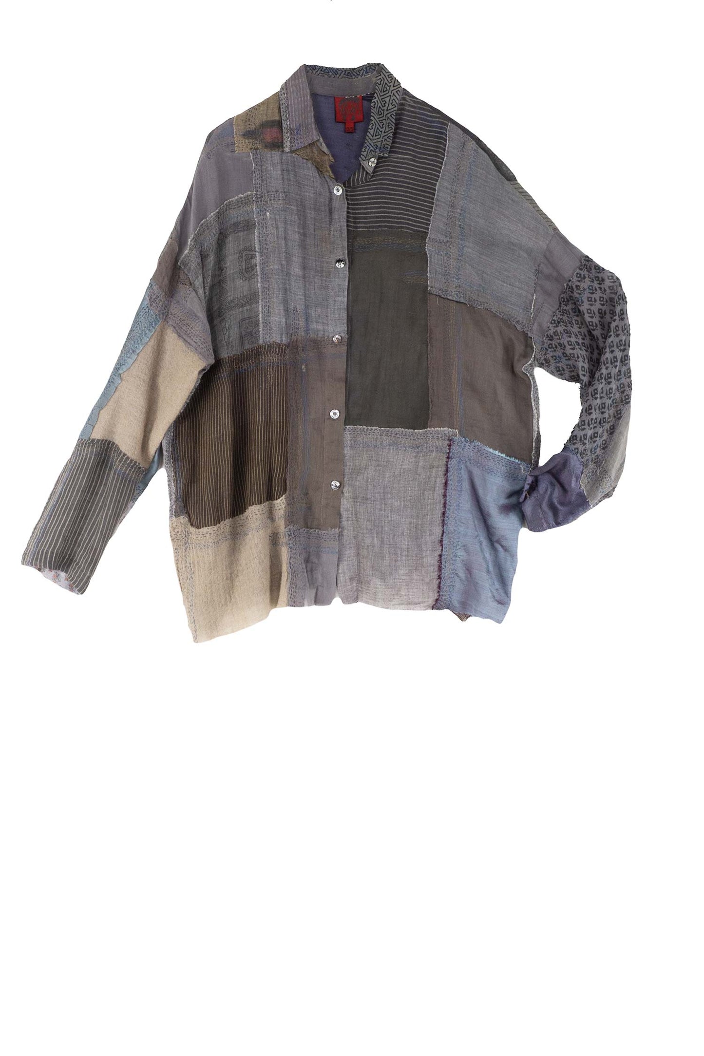 MOSAIC TILE PATCH KANTHA CAMP SHIRT - mt1525-gry -