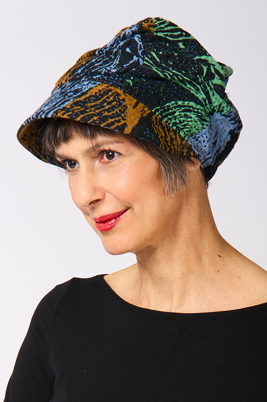 NIGHT FLOWERS KANTHA HALF BRIM HAT - nl4881-blu -