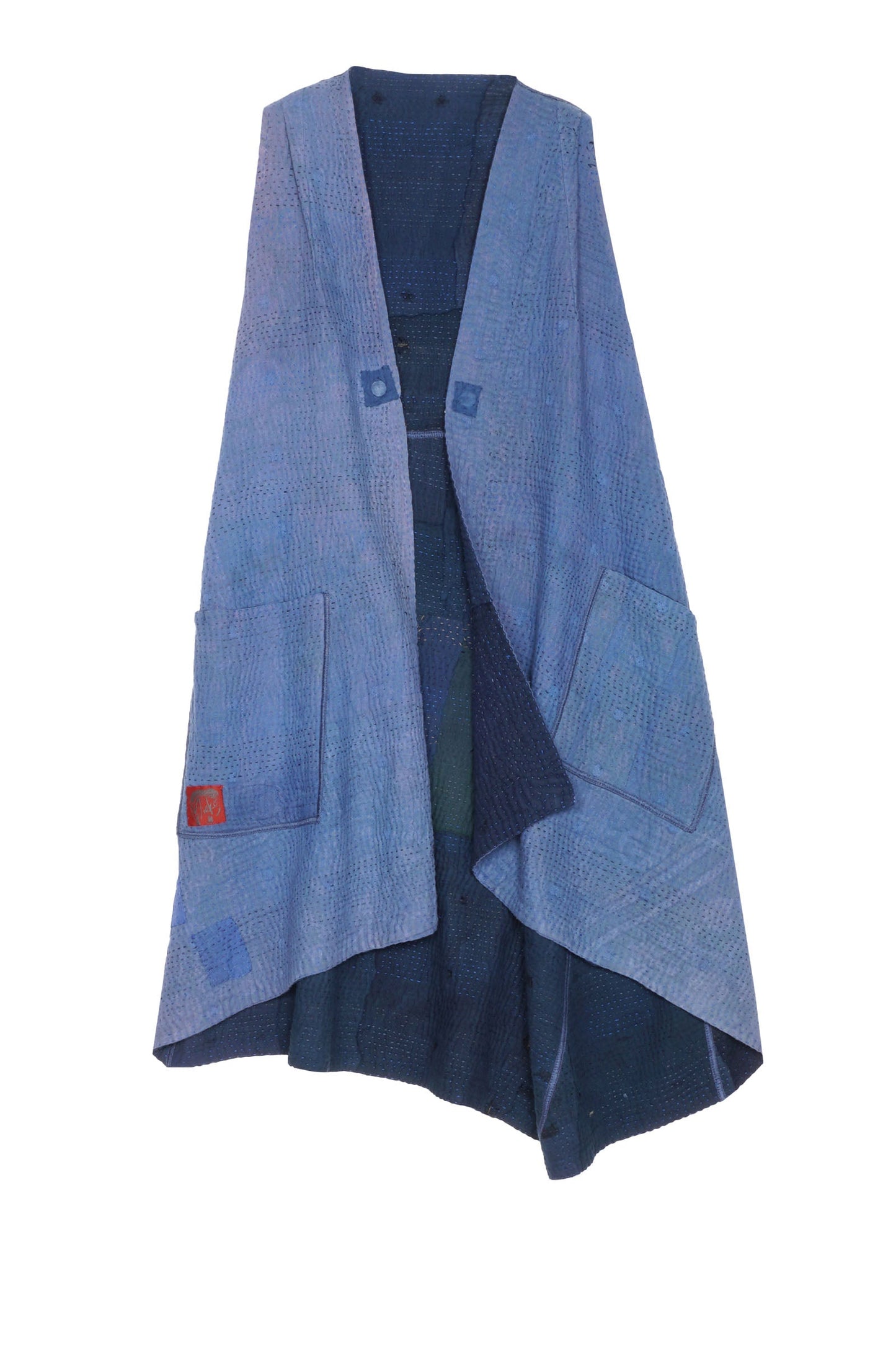 INDIGO WHITE FRAYED PATCH KANTHA WRAP VEST - iw4213-nvy -