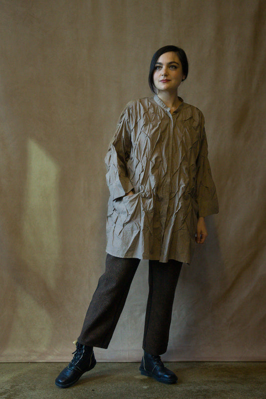 POLISHED COTTON WAVY TUCK OVERSIZED SHIRT - bl-wl1555-ntl -