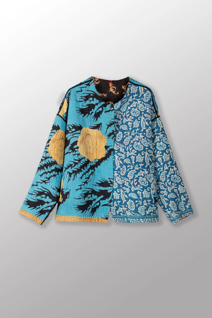 VINTAGE COTON KANTHA COL ROND VESTE COURTE - cv4053-0061a -