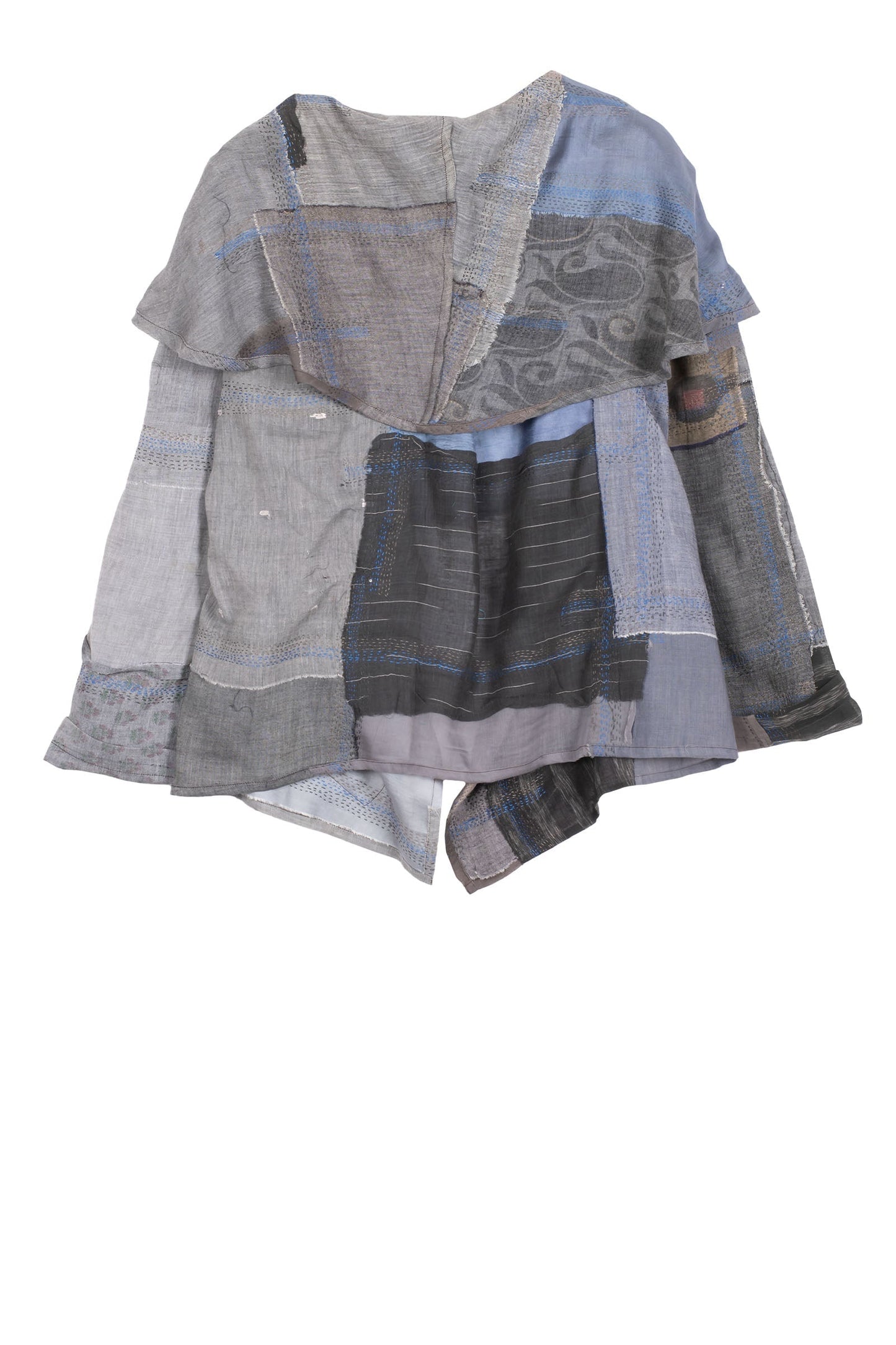 MOSAIC TILE PATCH KANTHA SCARF NECK BLOUSE - mt1561-gry -