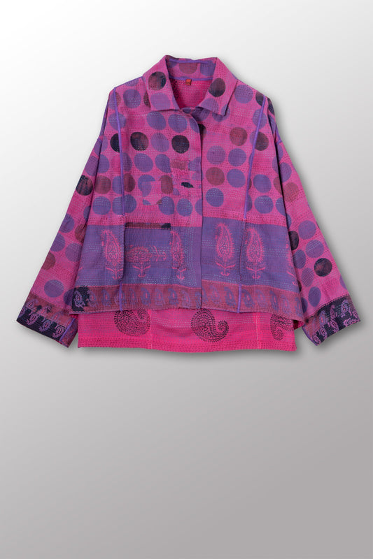 VINTAGE COTTON & NEW VOILE KANTHA CROPPED SHIRT JACKET - cn2075-0002a -