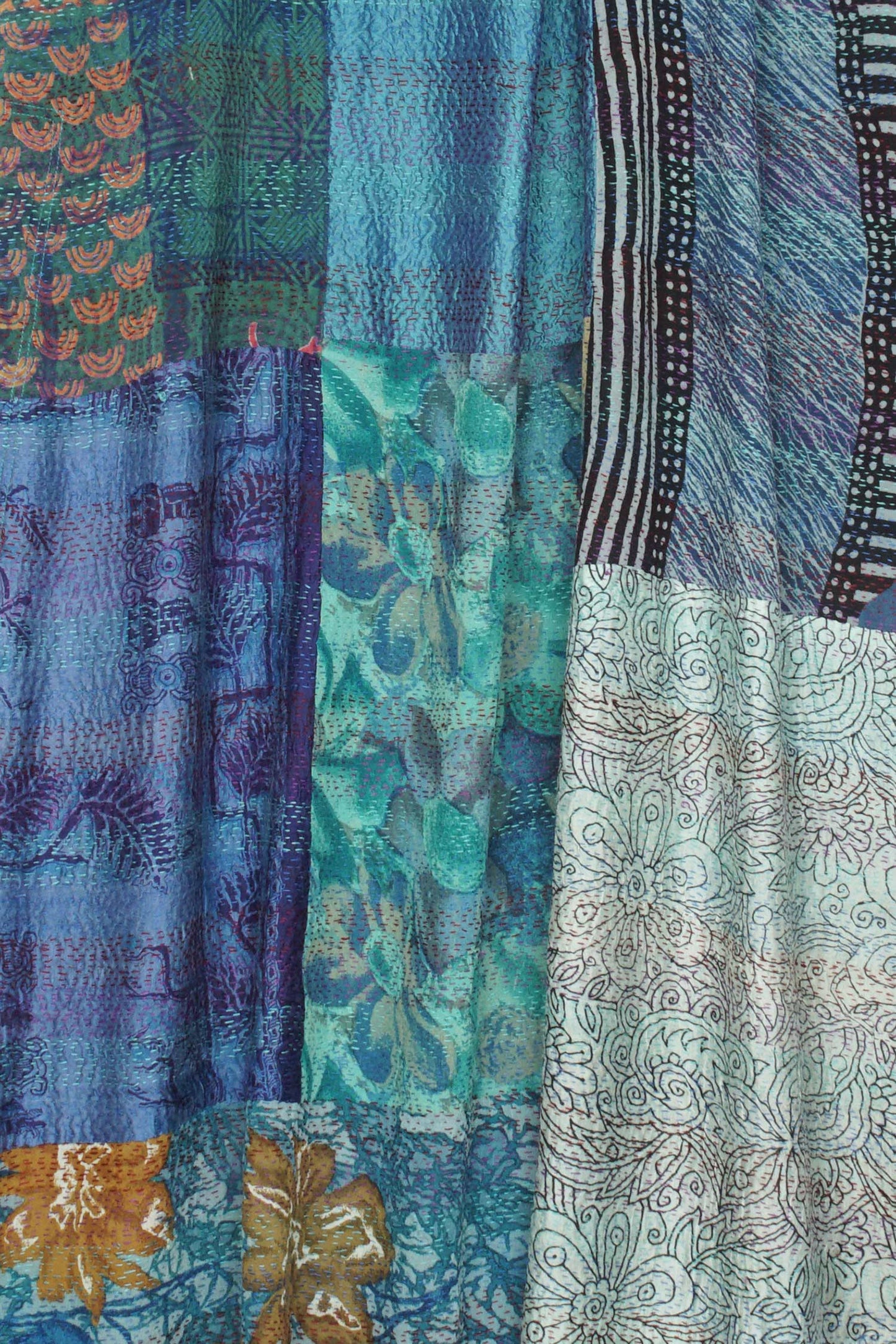 GEORGETTE VINTAGE SILK PATCH KANTHA BACK PLEATED VEST MAXI - gs2222-tel -