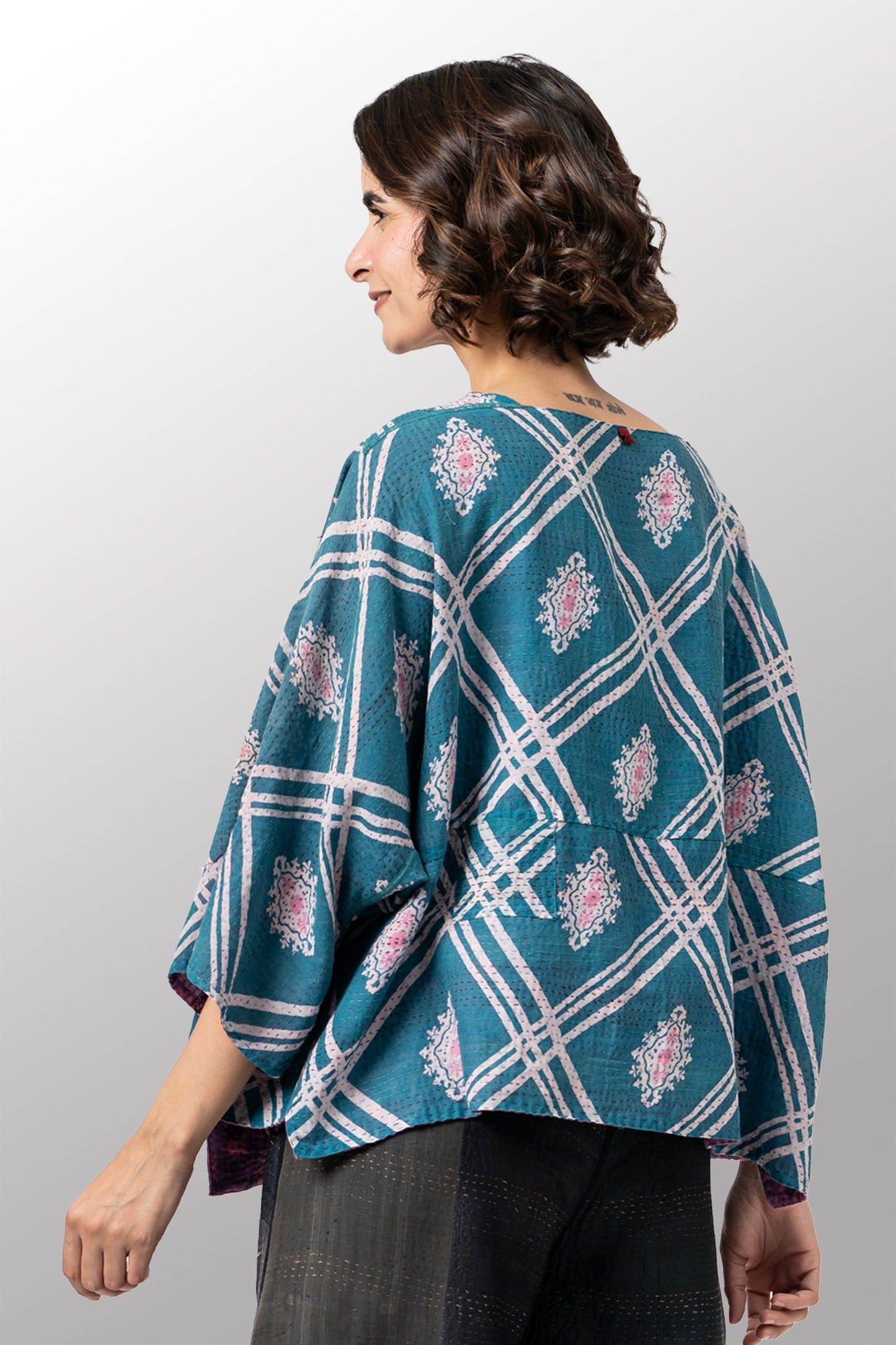 COTTON OVERDYE KANTHA 3/4 SLV. CROP TOP MIO - ov2538-cpik002a -