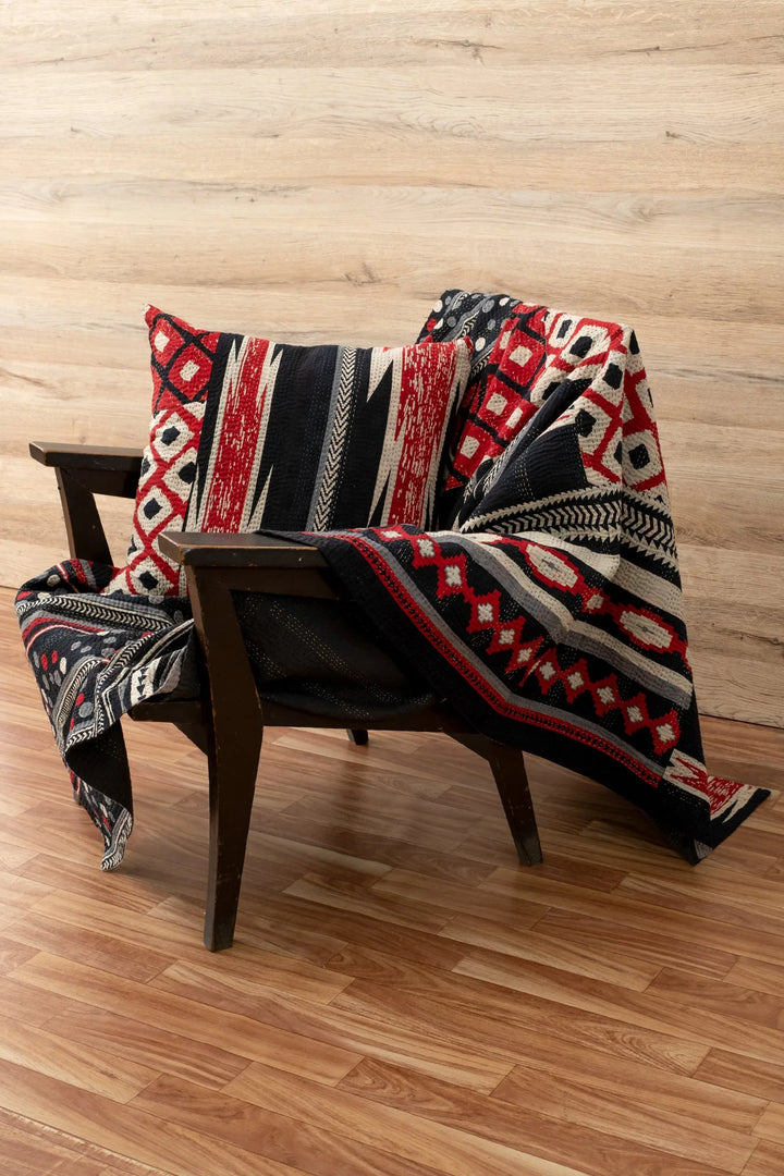 Monotone Ikat Handmade Vintage Kantha Throw - Red