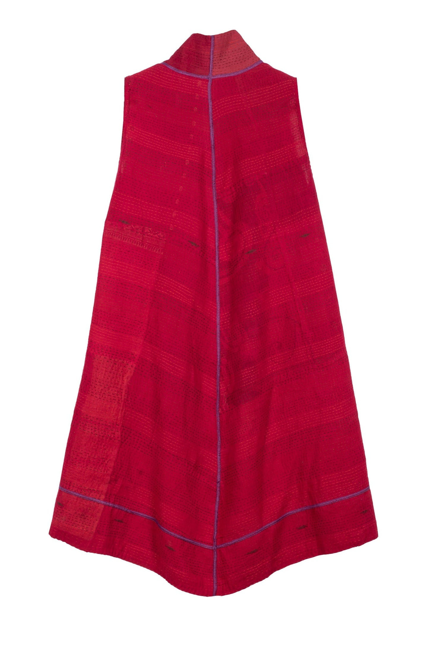 COTTON SILK SW PATCH KANTHA A-LINE VEST - ws2203-red -