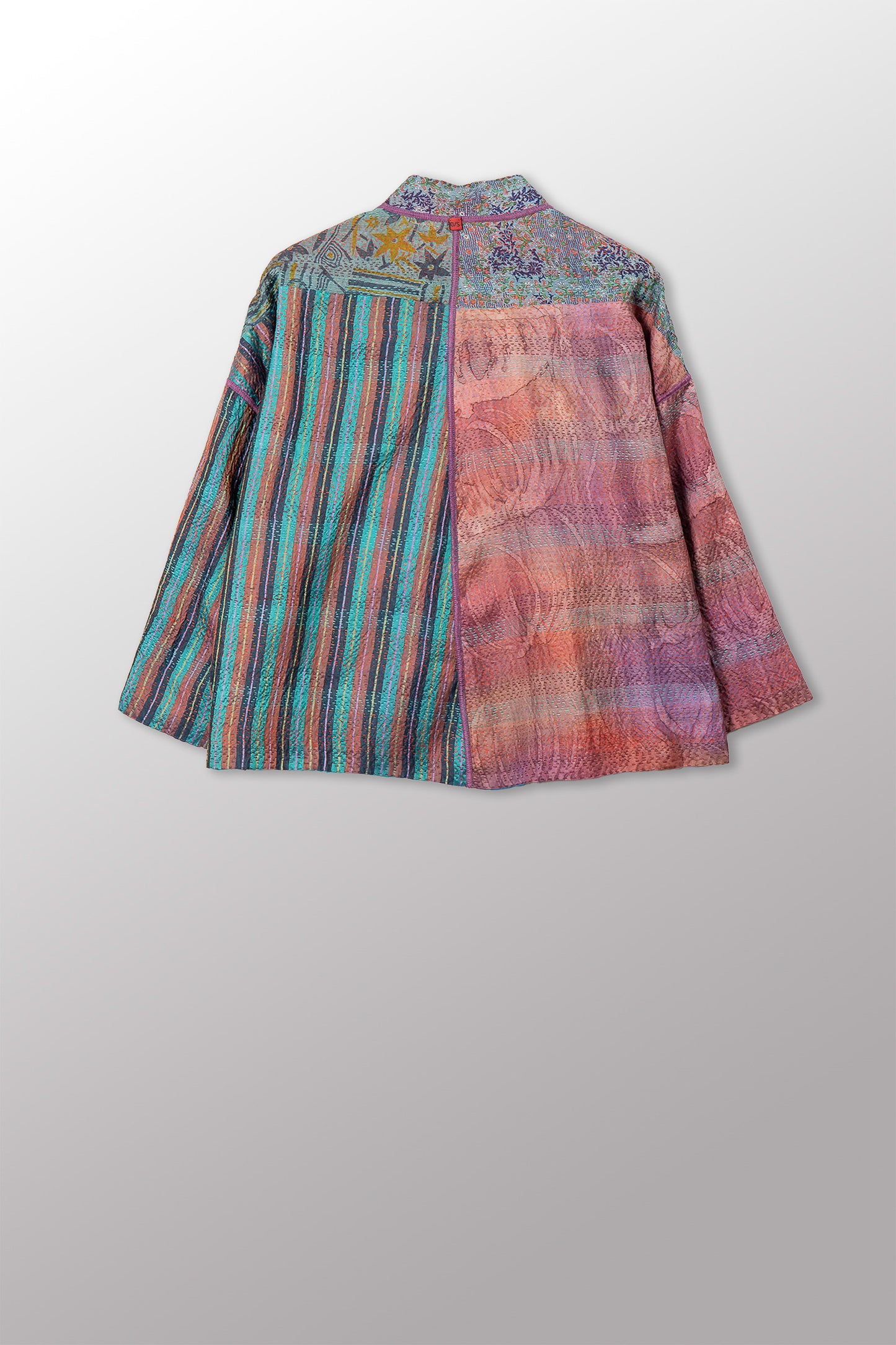 VINTAGE SILK KANTHA STAND COLLAR CROPPED JKT - sv2034-0017a -