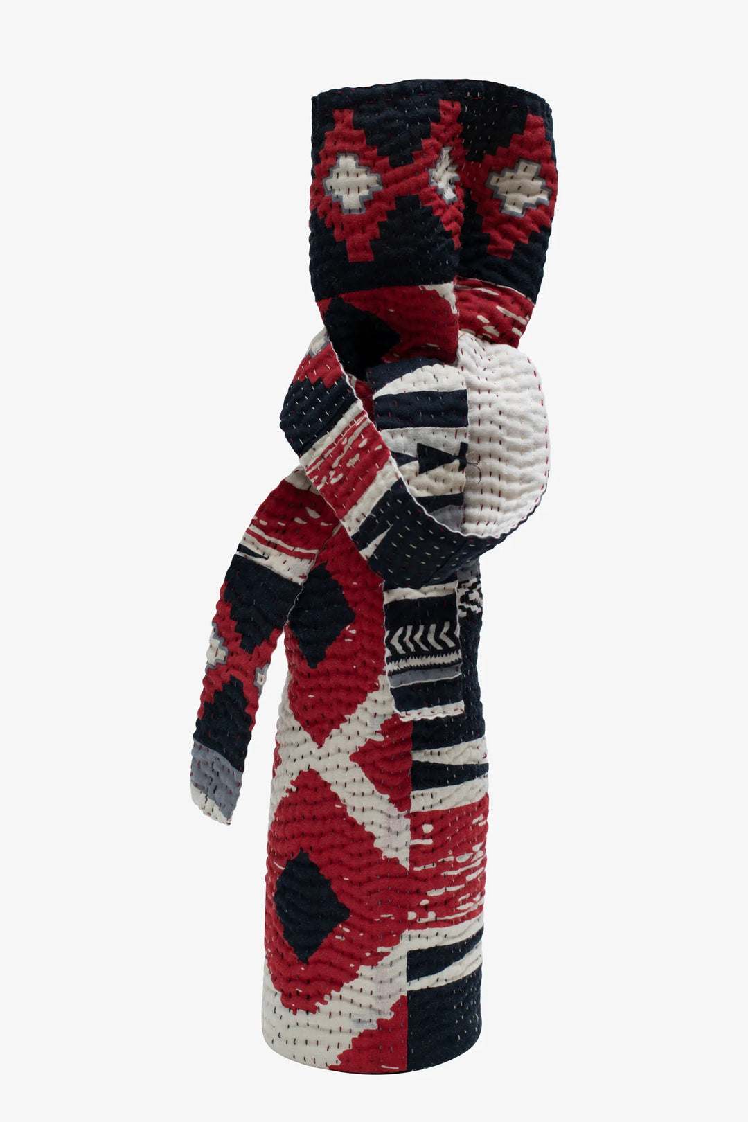 Monotone Ikat Handmade Vintage Kantha Wine Bag -Monotone Red