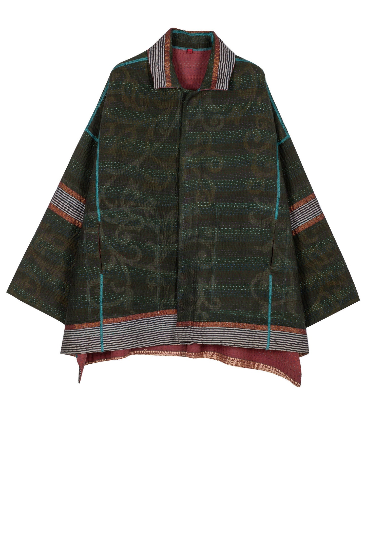WOVEN VINTAGE COTTON KANTHA OVERSIZED MINI COAT - fw4332-5001a -