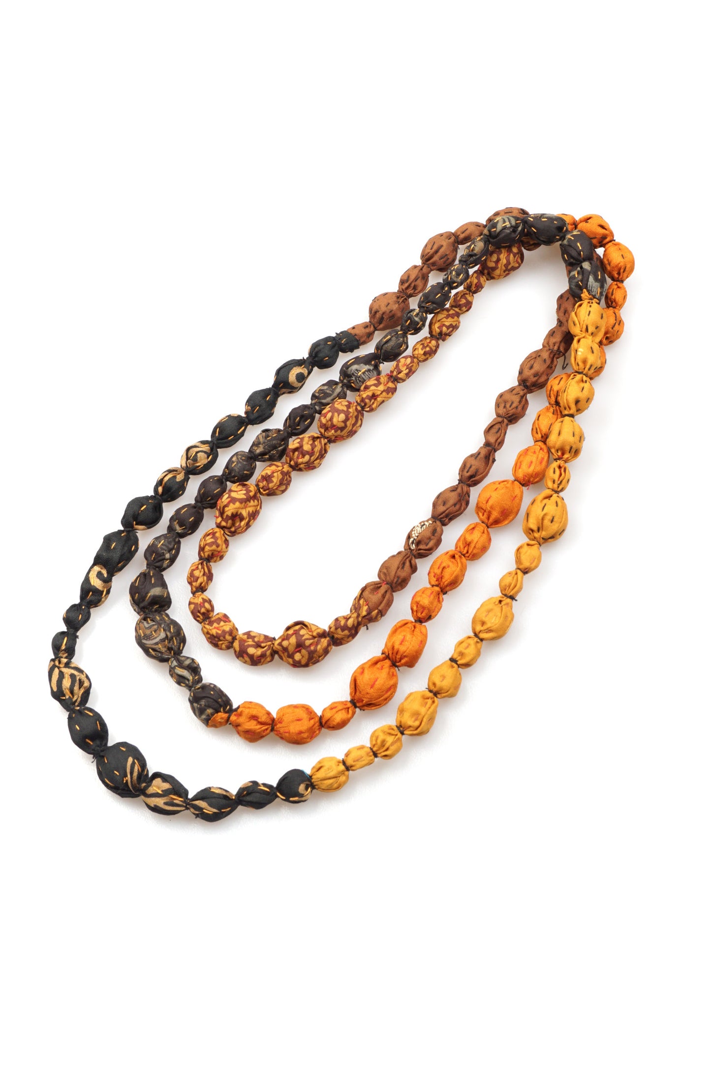 VINTAGE SILK KANTHA TIE-BEADS LONG NECKLACE - sv2707-byl -