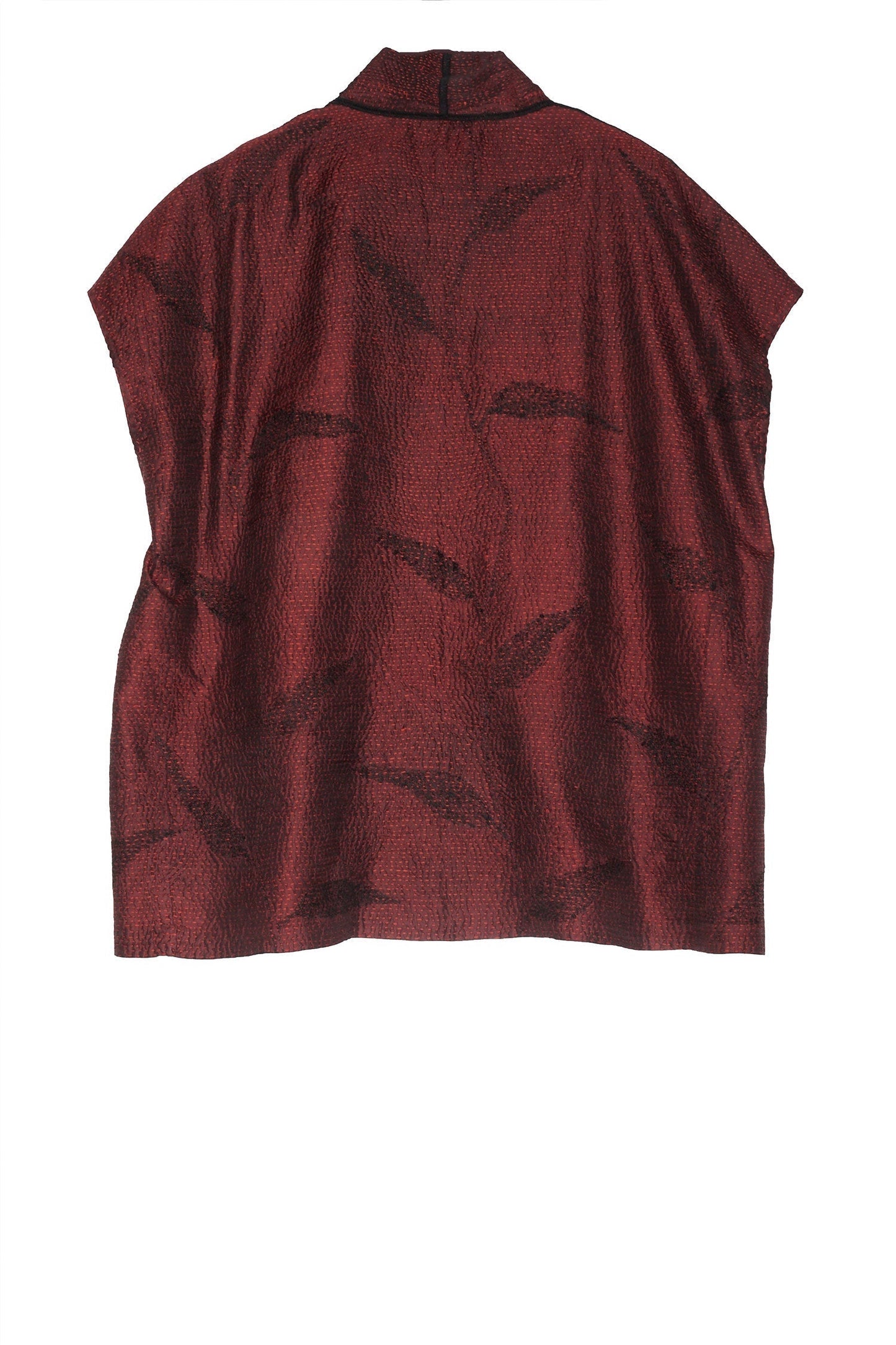 NIGHT BAMBOO SILK COTTON KANTHA MINI KIMONO VEST - nb2238-red -