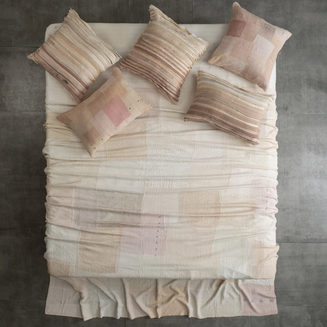Ash Rose Fray Patch Kantha Quilts