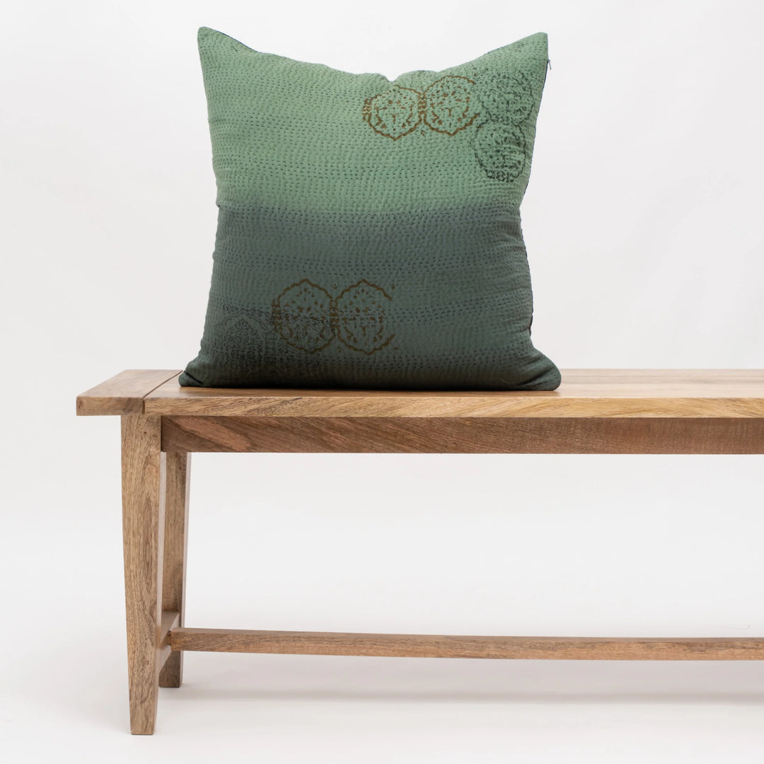 Cotton Ombre Handmade Vintage Kantha Pillow - Avocado