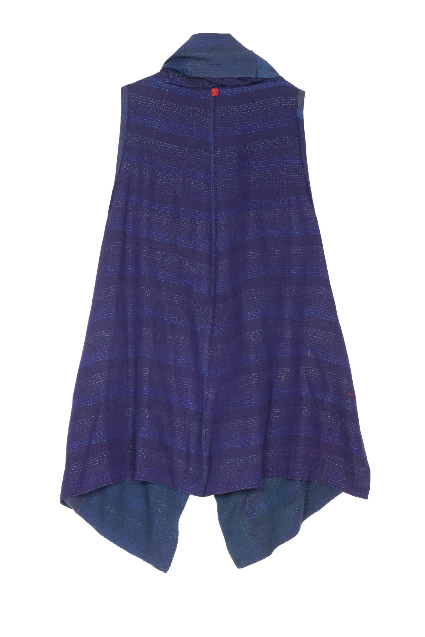 FRAYED PATCH KANTHA HOODED VEST - fi2220-nvy -