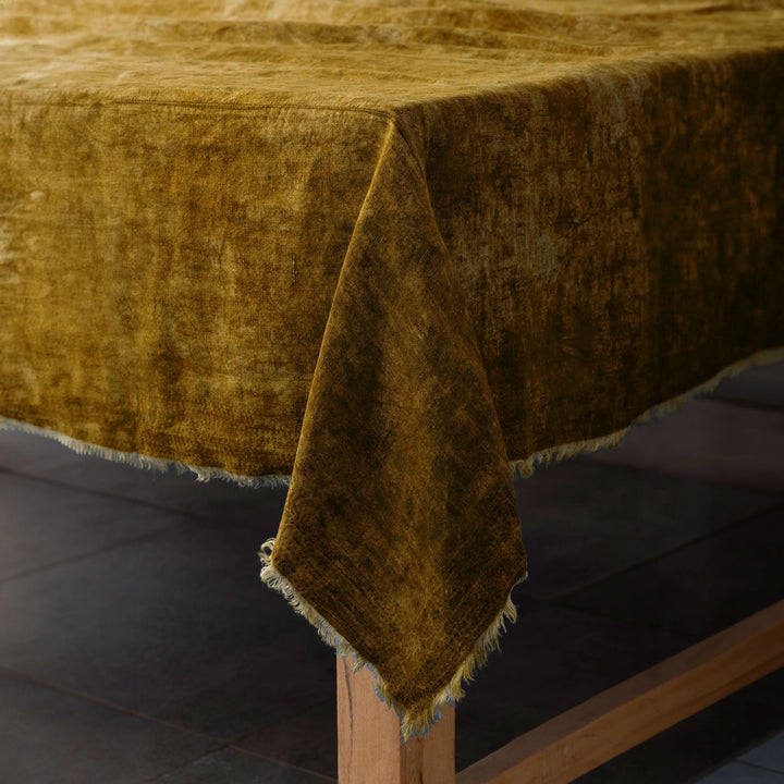 Linen Mud Dye Handmade Kantha Umber Table Cover