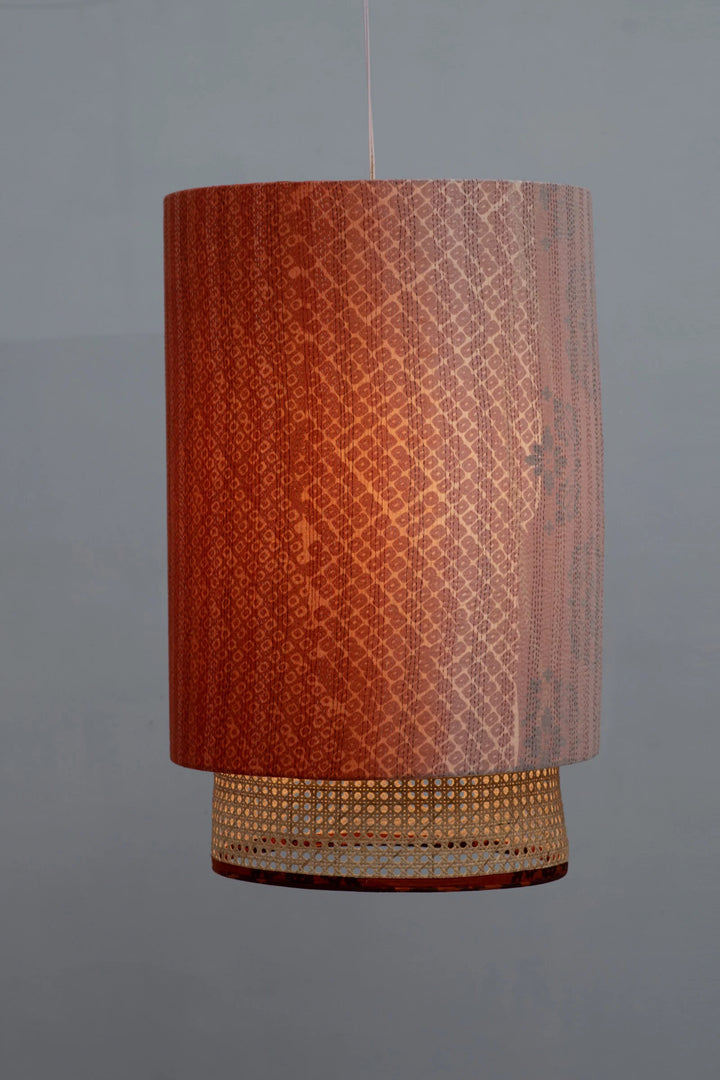 Kimono Cotton Kantha Hanging Lamp -Orange