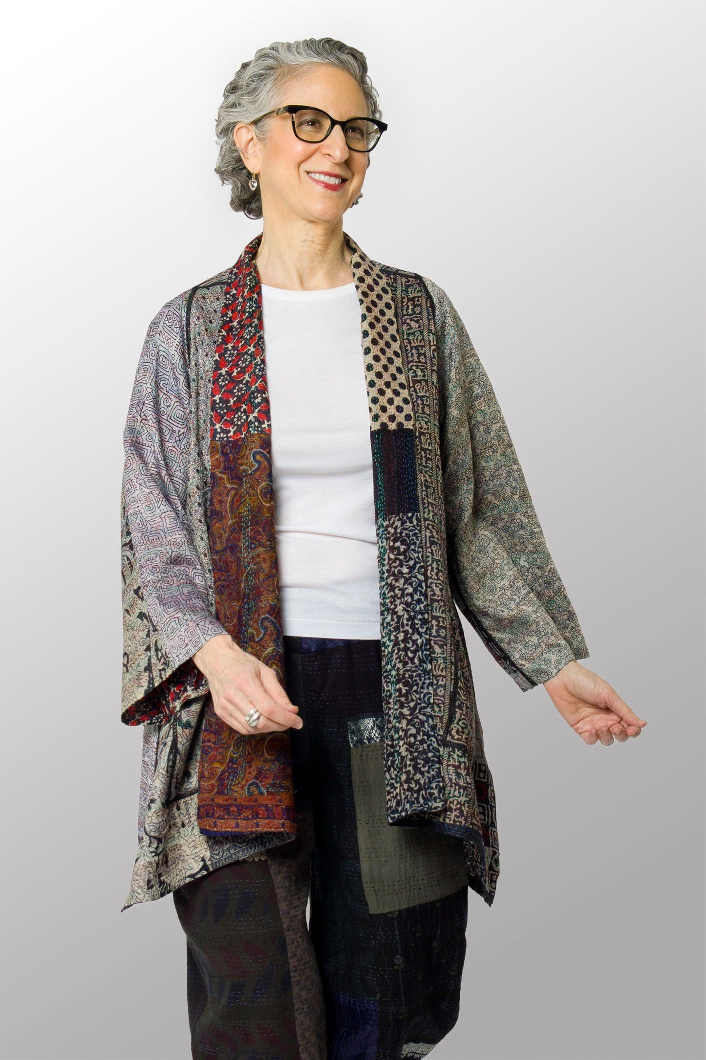 VINTAGE SILK KANTHA A-LINE JKT - sv2003-0390a -