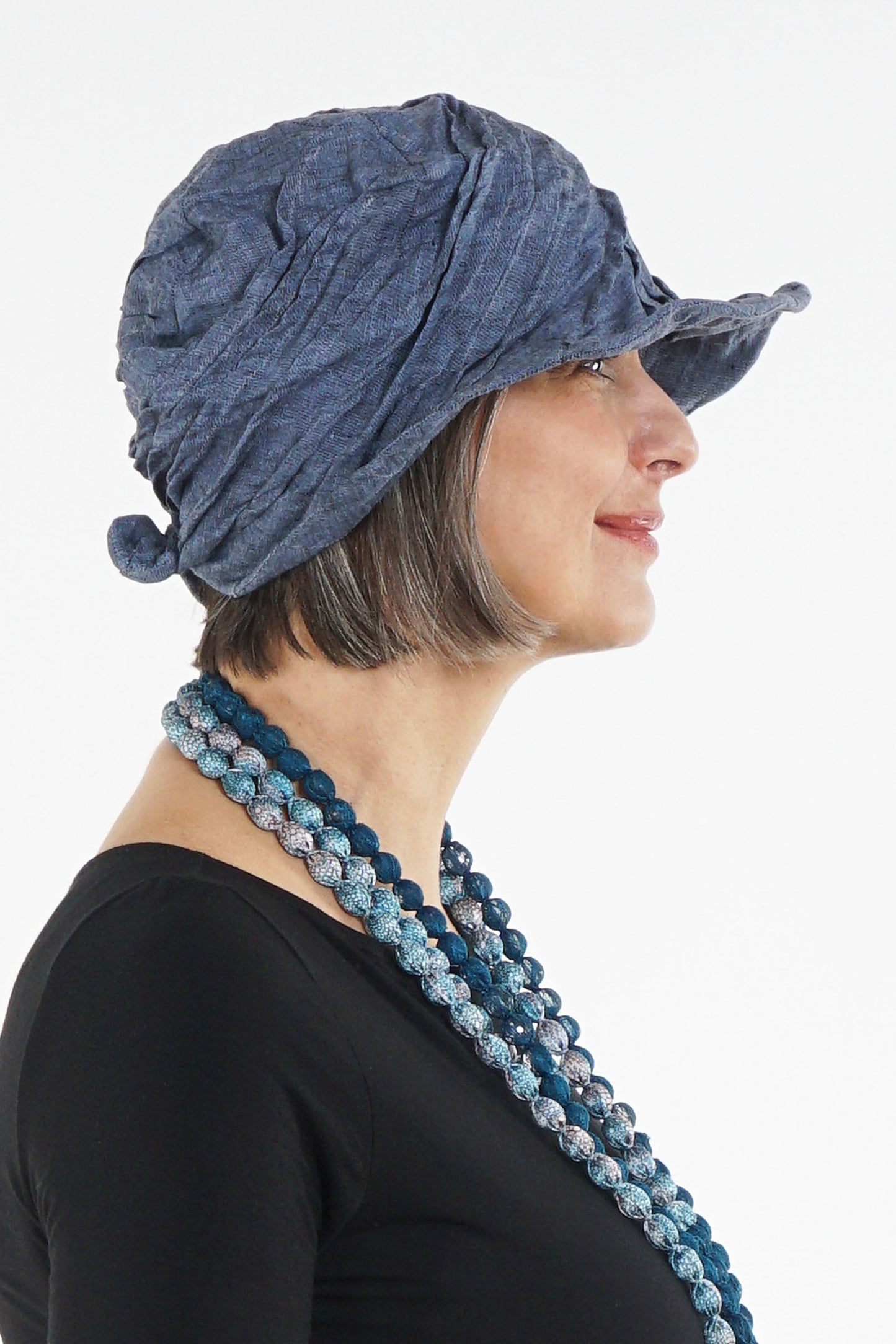 LINEN TWIST TUCKED BRIM HAT - ln1886-blu -