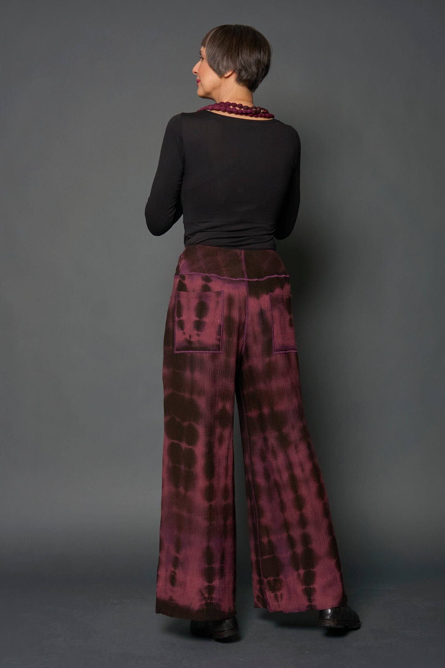 MONE SHIBORI TIE DYE KANTHA MID RISE WIDE LEG PANTS LONG - ms4673-pik -