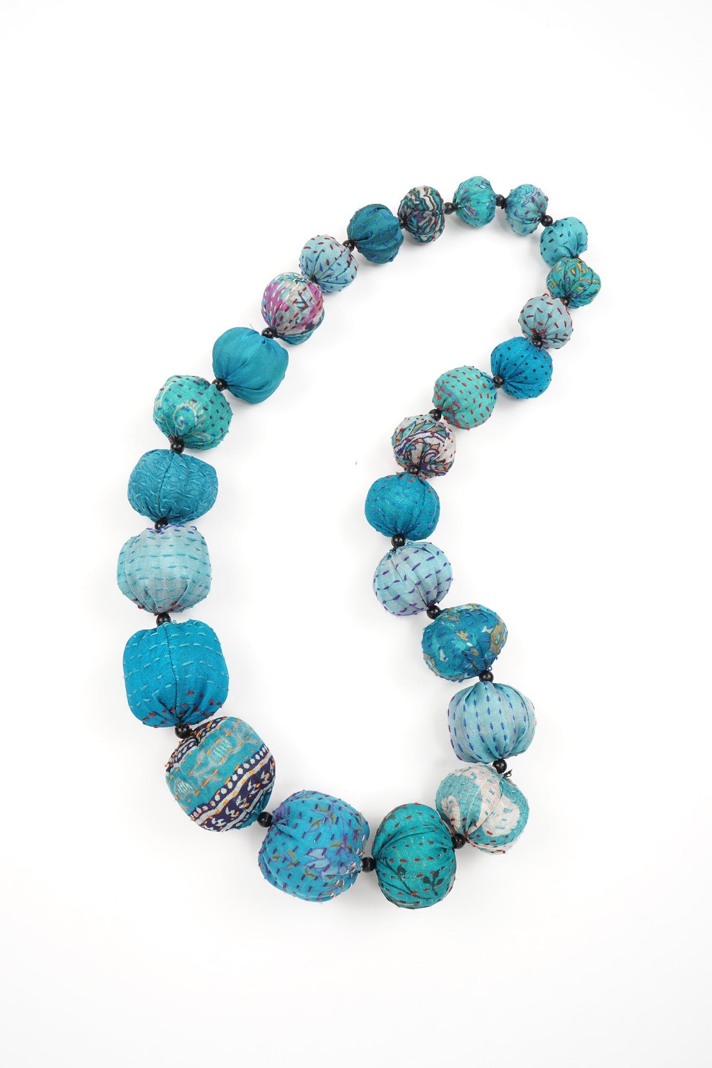 VINTAGE SILK KANTHA NUTS MEDIUM NECKLACE - sv2701-tuq -