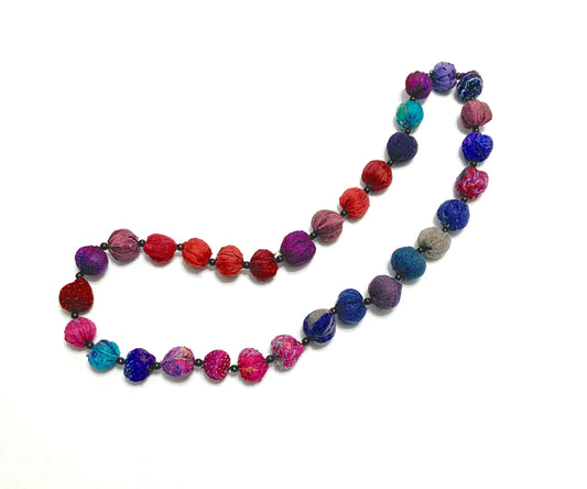 VINTAGE SILK KANTHA SMALL NUTS MEDIUM NECKLACE - sv2705-plm -