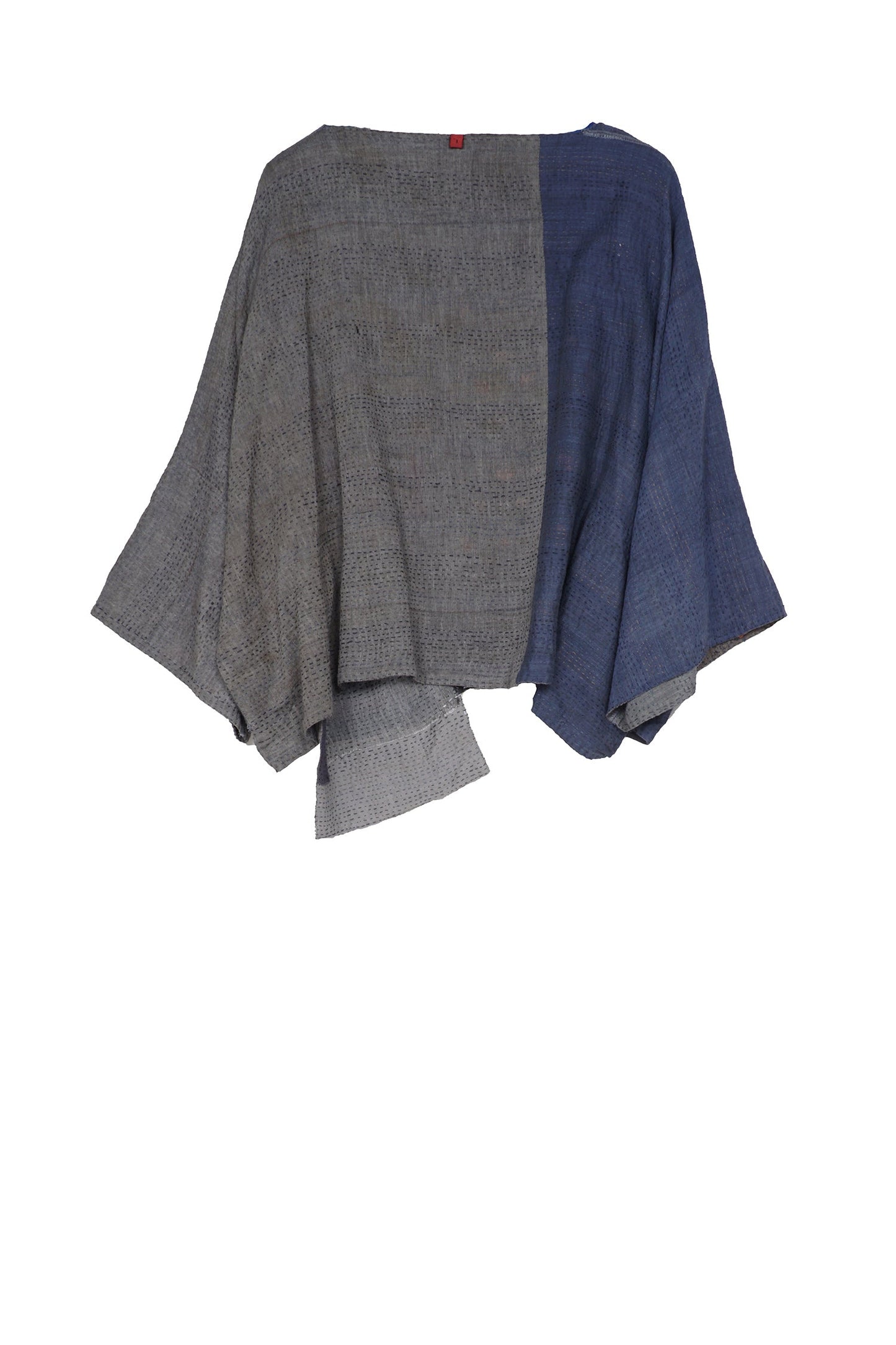 FRAYED PATCH KANTHA 3/4 SLV. CROP TOP - fi2528-gry -