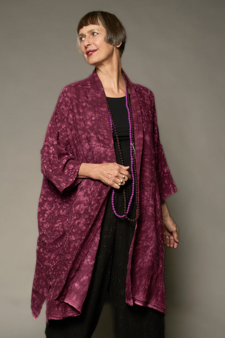 SAND SUN DYE RIPPLE KANTHA KIMONO WRAP LONG COAT - rs2357-pik -