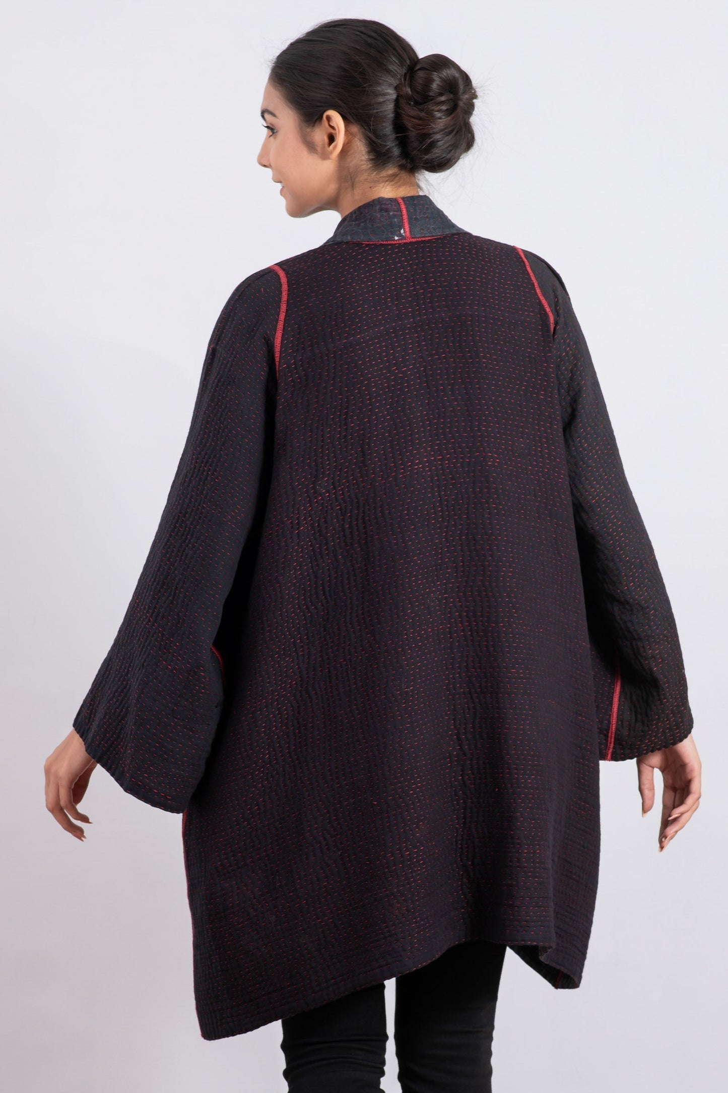MONOTONE TWILIGHT PRINT KANTHA A-LINE JKT - tp4003-red -