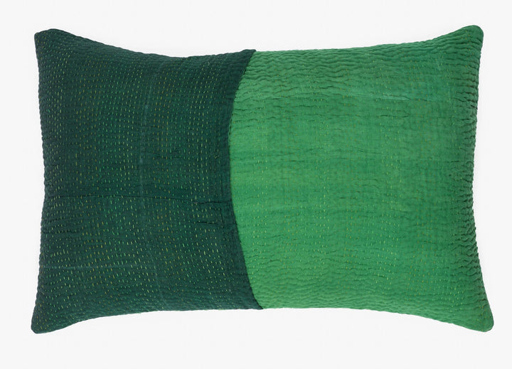 Landscape Fray Path vintage Kantha Pillow - Green