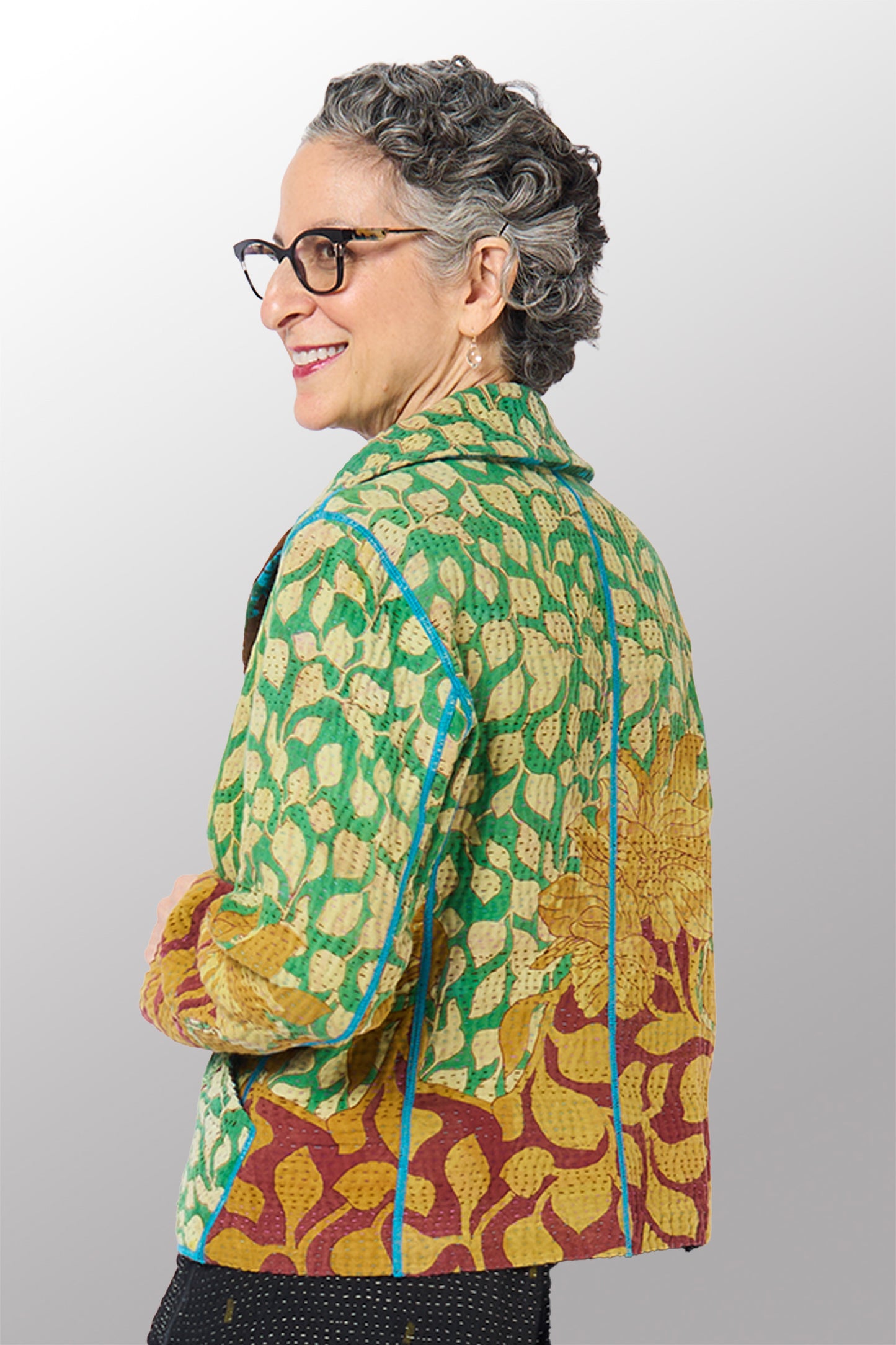 COTTON OVERDYE KANTHA CROPPED BASIC JACKET - ov4096-ctel002m -