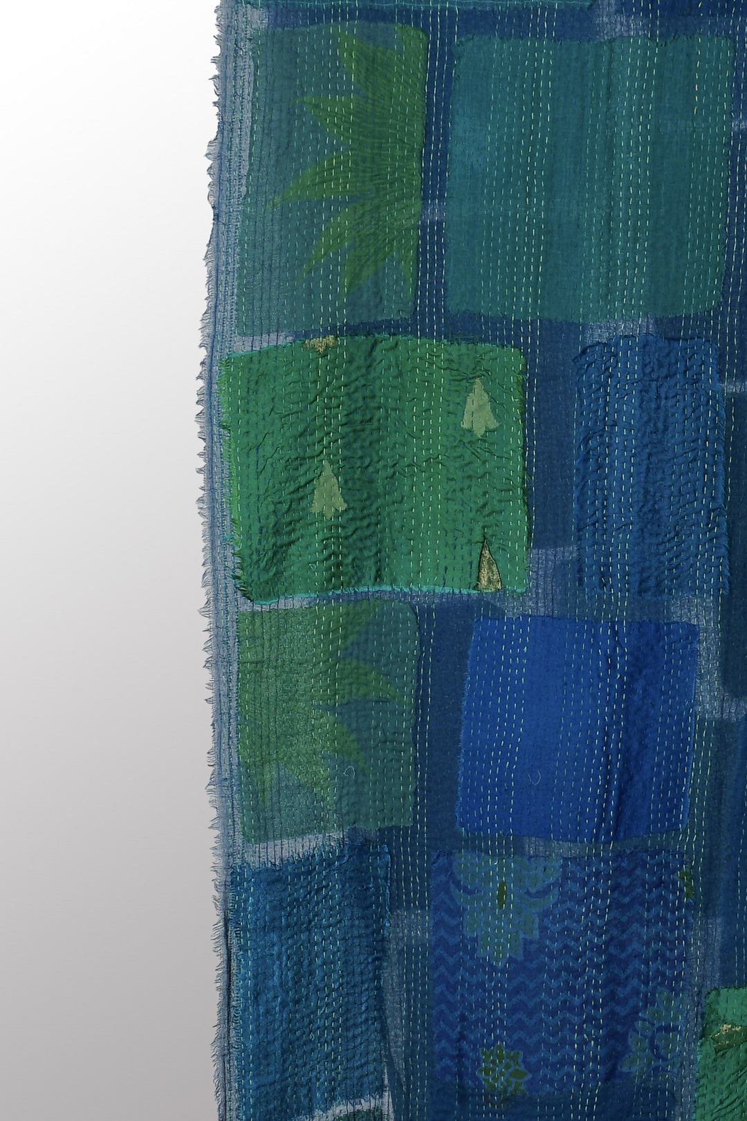 TONAL TILE PATCH KANTHA SCARF STANDARD - tt2801-blu -