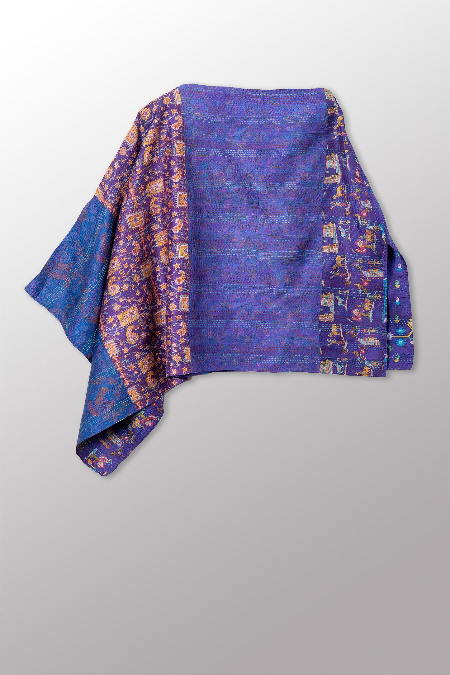 VINTAGE SILK KANTHA LONG CAPE - sv2841-0002a -
