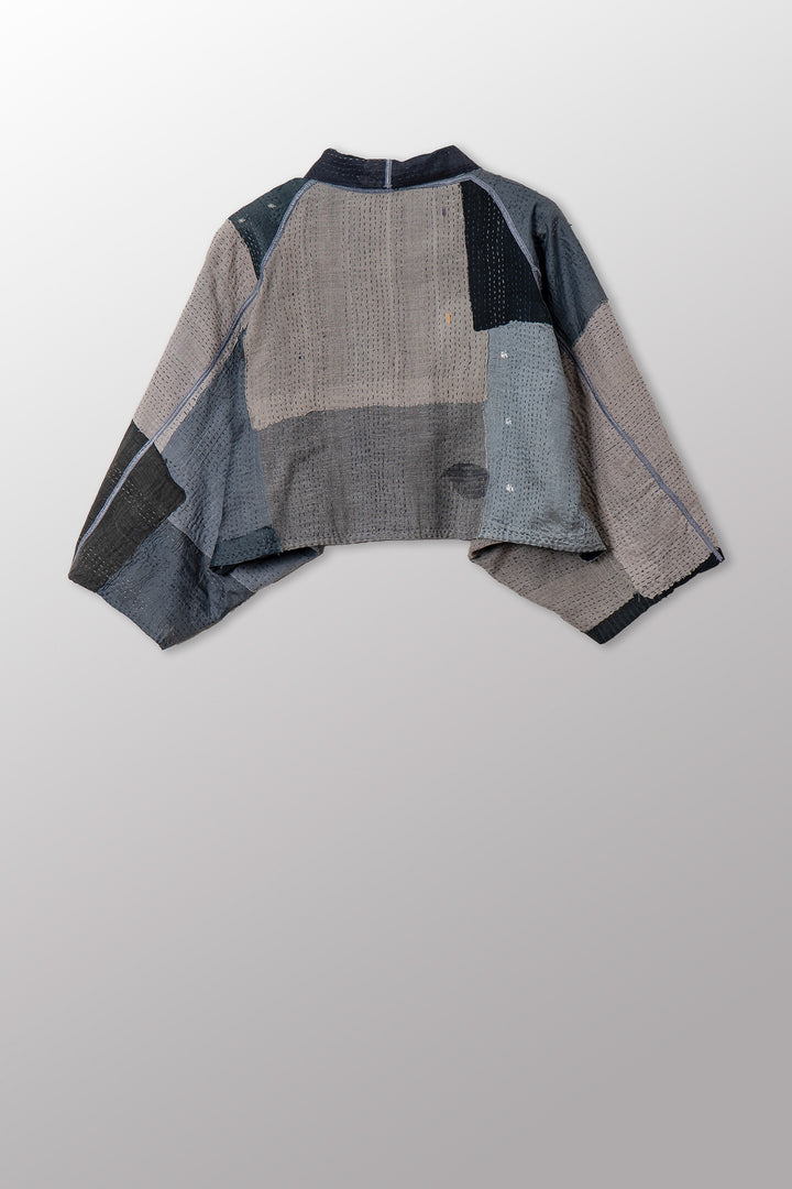 MOSAIC FRAY PATCH KANTHA PUFF SLV. SHRUG - zb2062-gry -