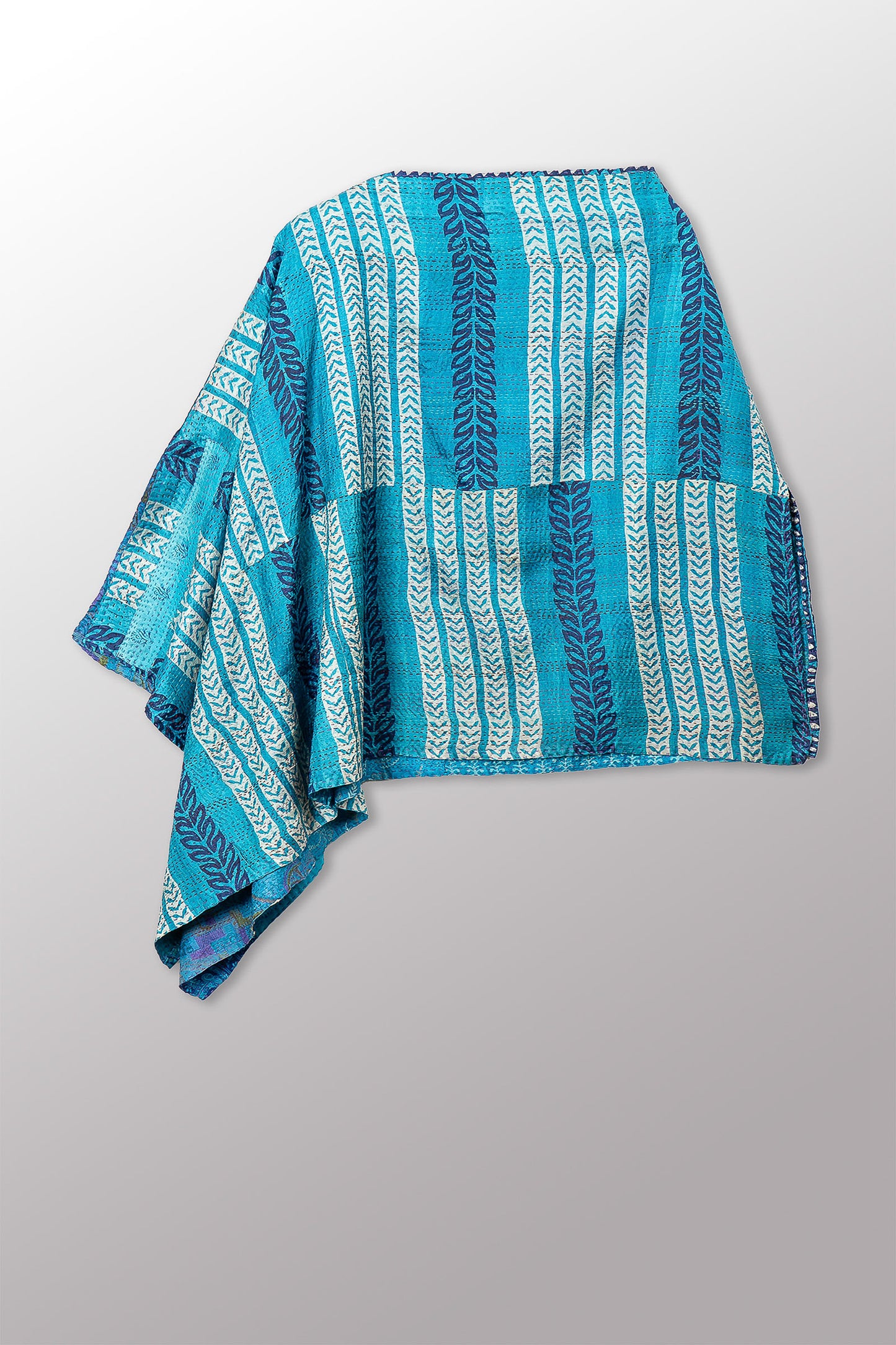 VINTAGE SILK KANTHA LONG CAPE - sv2841-0003a -