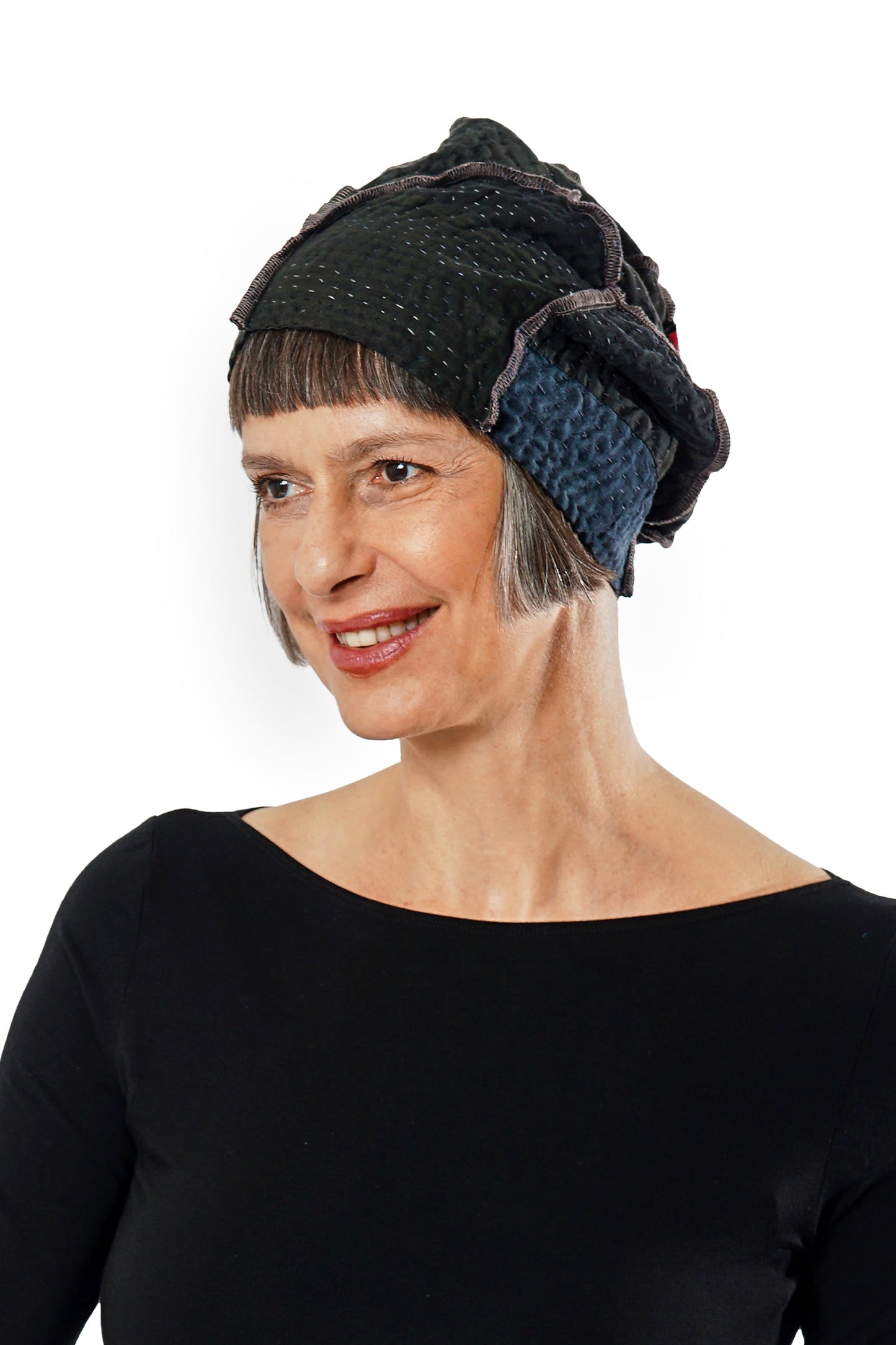 COTTON SILK SW PATCH KANTHA PATCHWORK HAT - ws4880-blk -