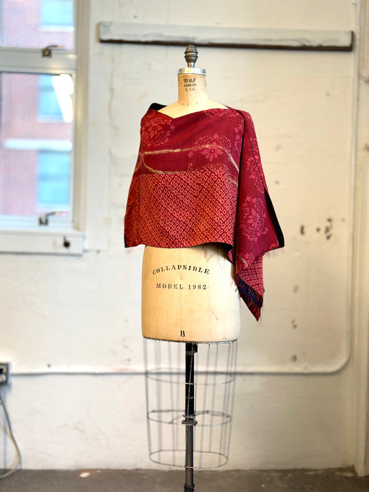 KIMONO PRINT KANTHA CAPE - kp2806-red -