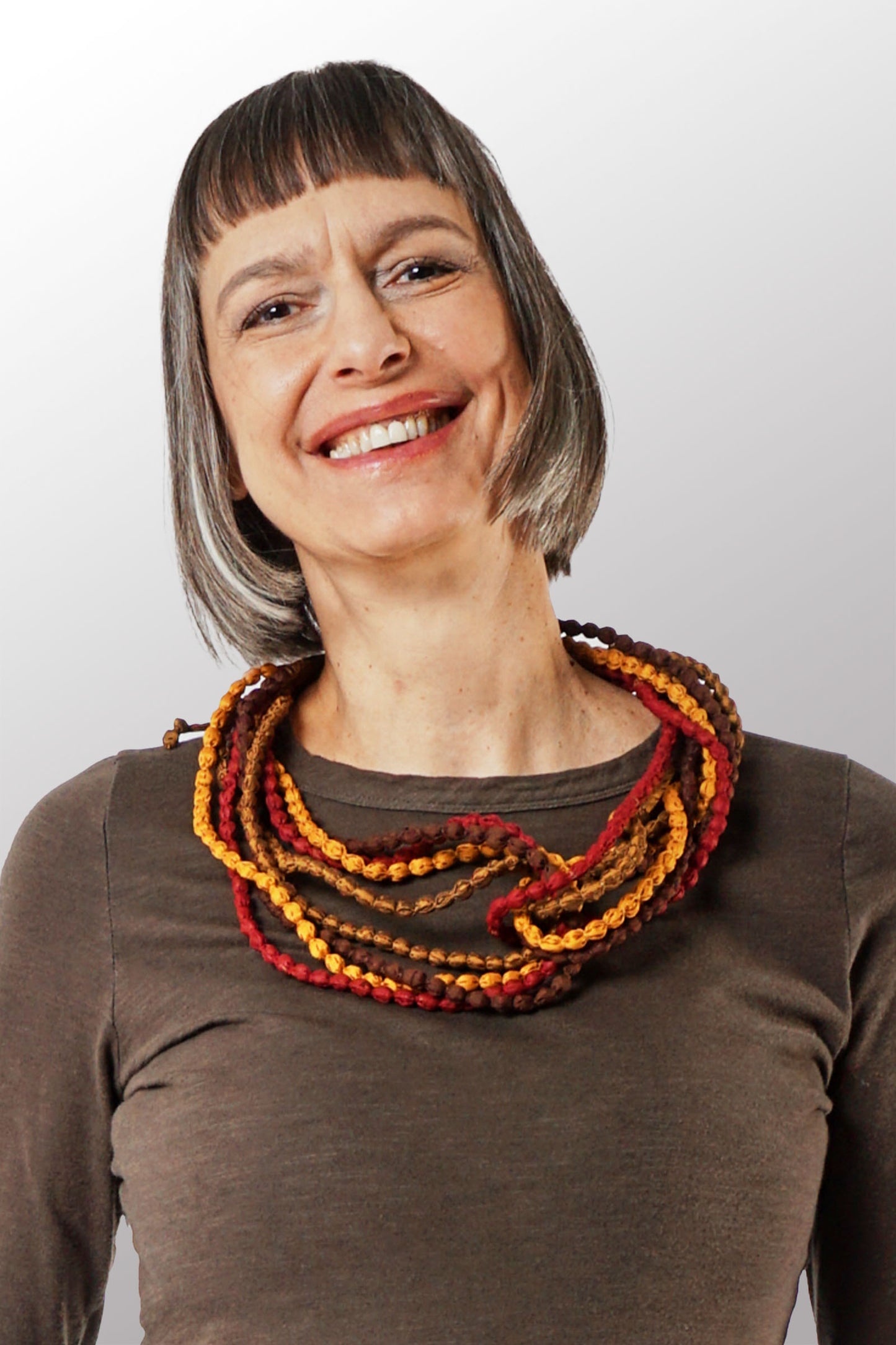 VINTAGE SILK KANTHA SEED NECKLACE - sv2721-gmn -